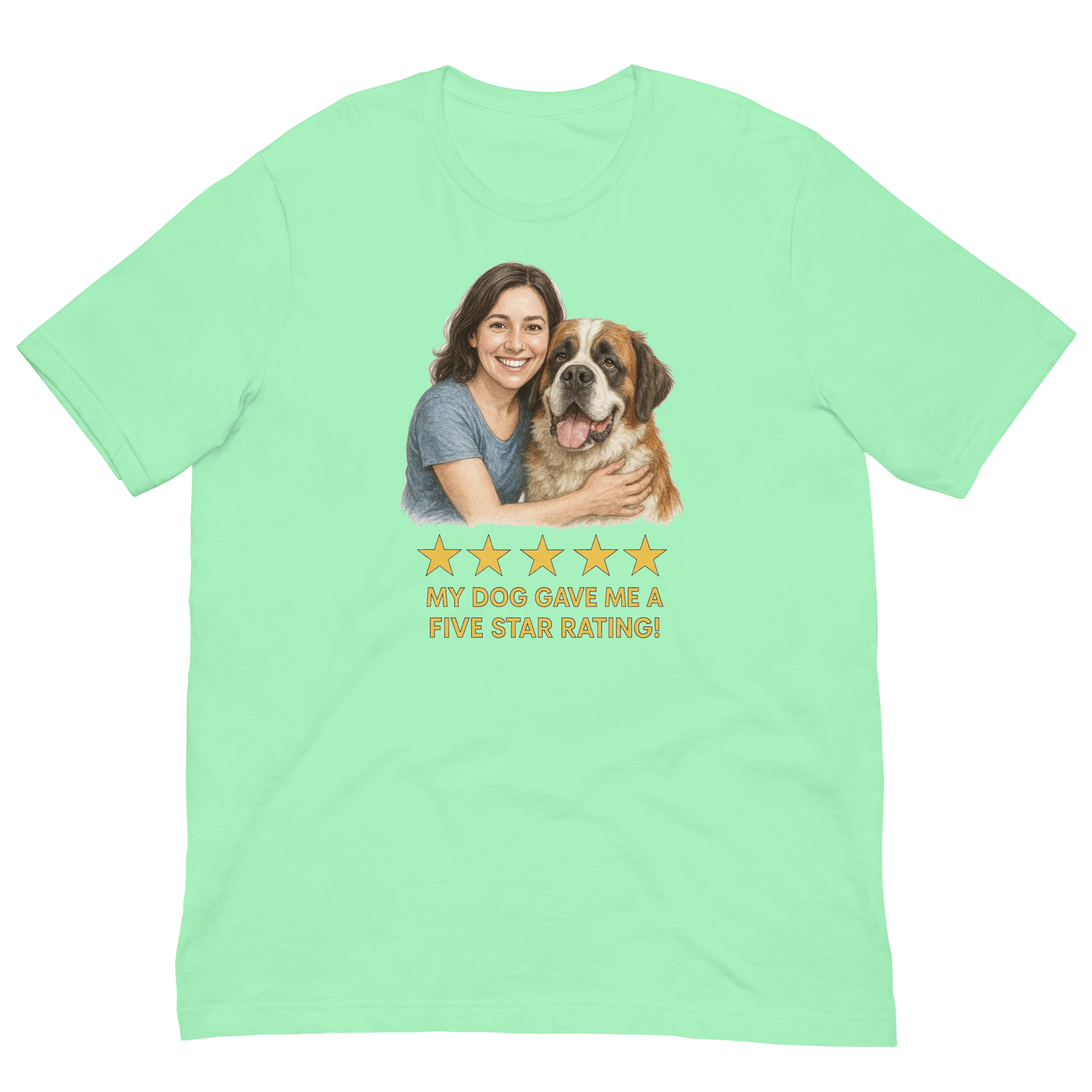 Brunette Woman with Saint Bernard graphic tee - mint