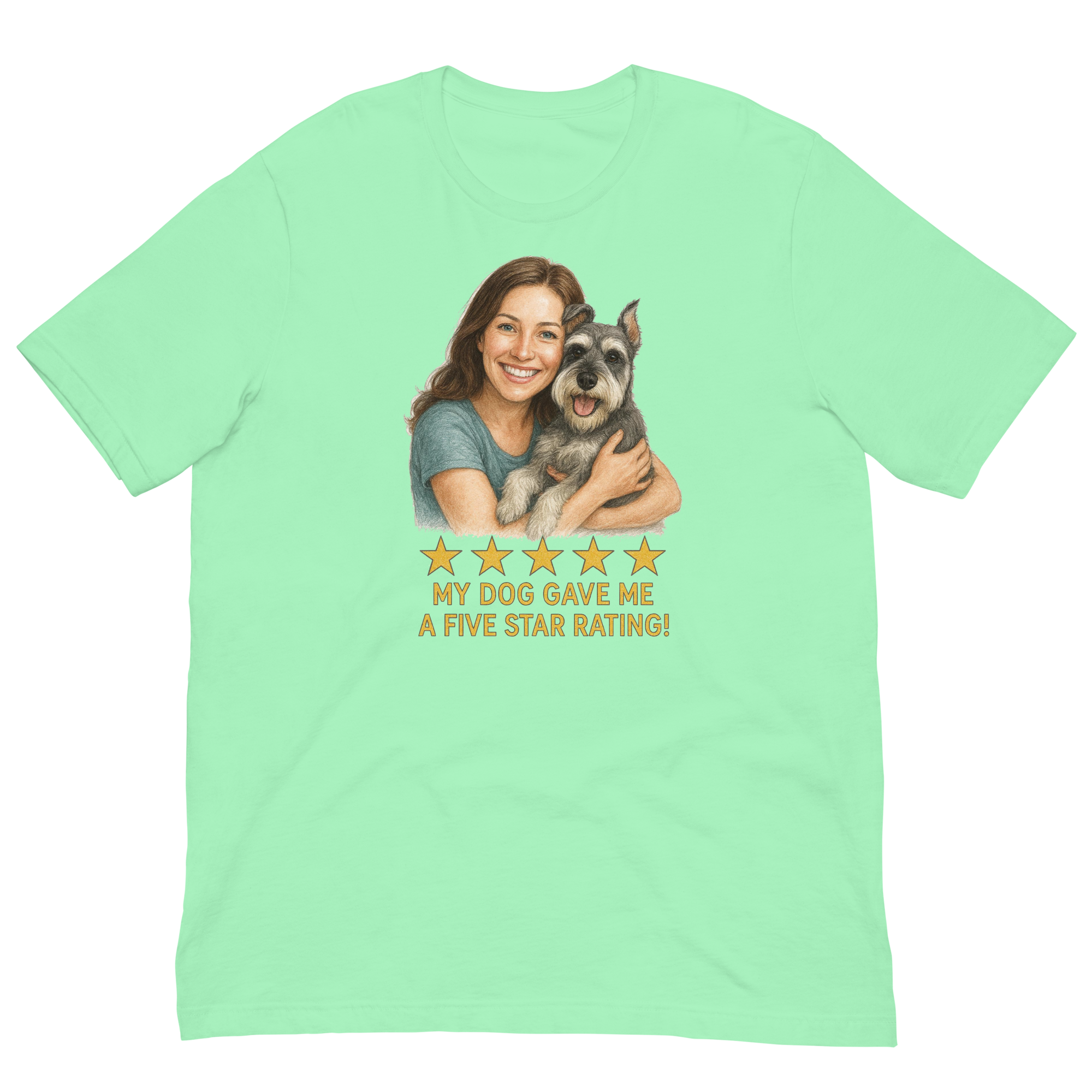Brunette Woman with Schnauzer graphic tee - mint