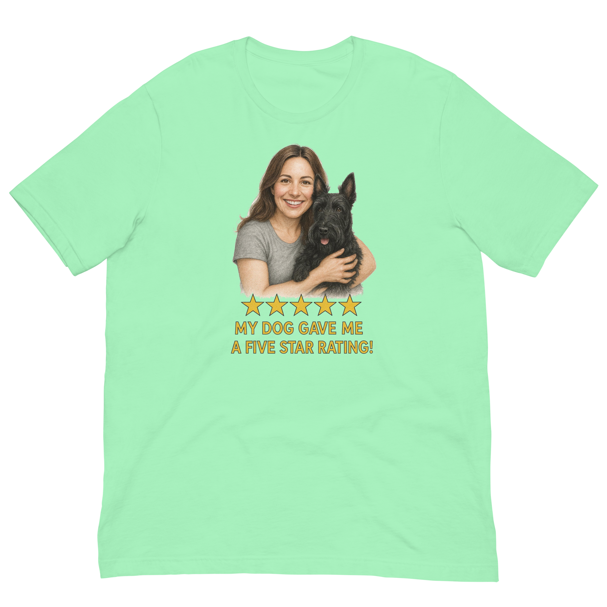 Brunette Woman with Scottie graphic tee - mint