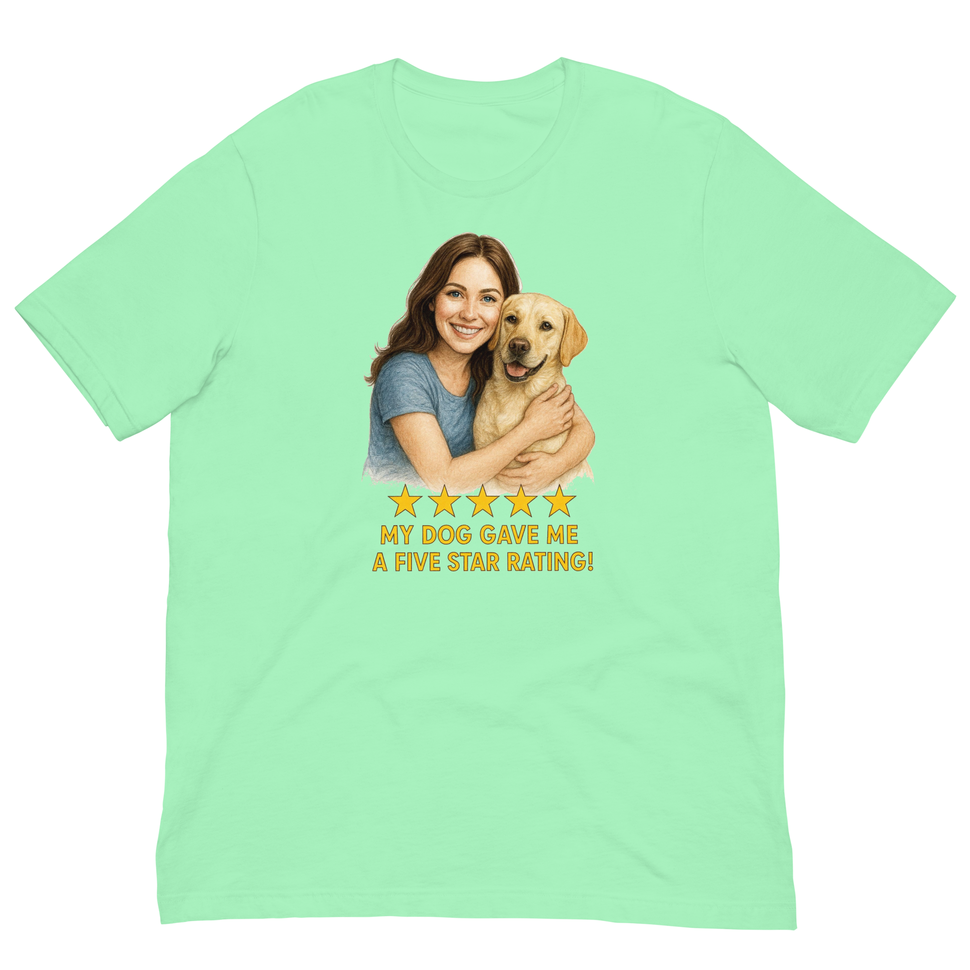 Brunette Woman with Yellow Labrador graphic tee - mint