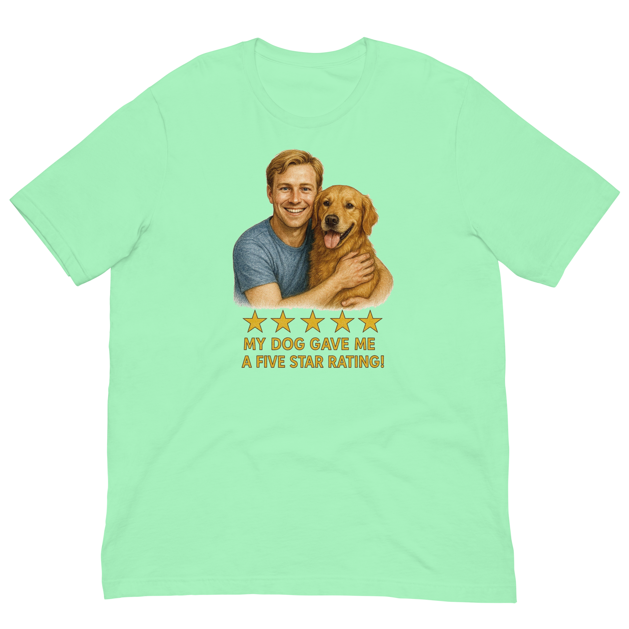 Blonde Man with Golden Retriever graphic tee.
