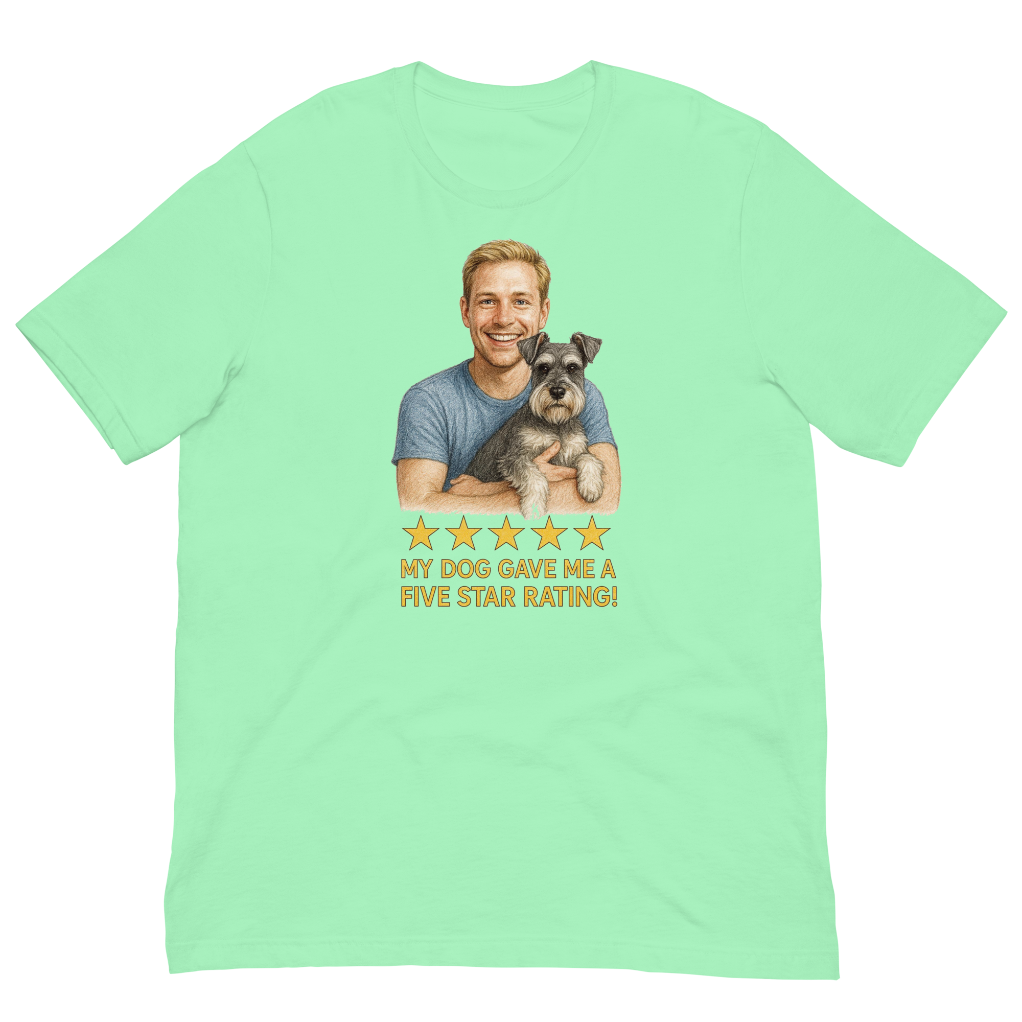 Blonde Man with Schnauzer graphic tee.