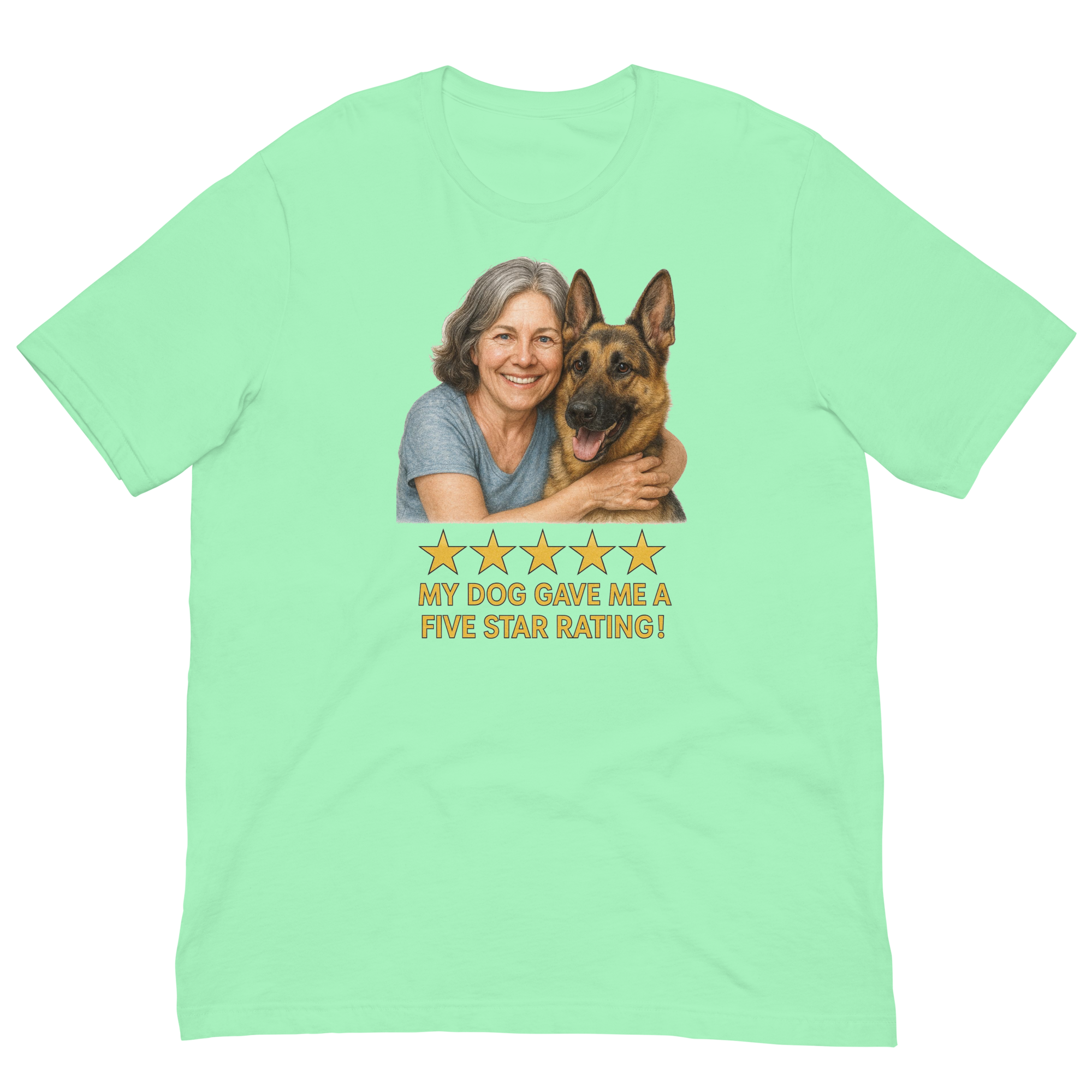 Salt & Pepper Woman with German Shepherd graphic tee - mint