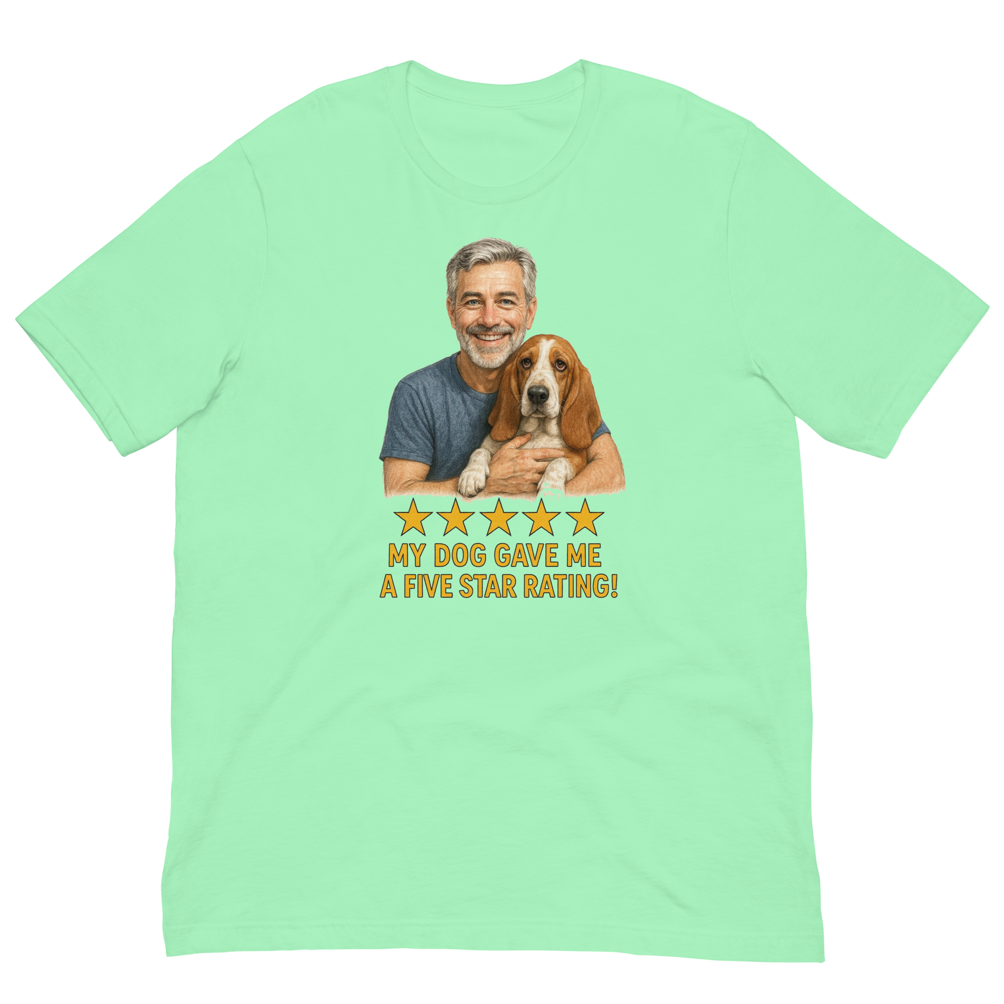 Salt & Pepper Man with Basset Hound graphic tee.