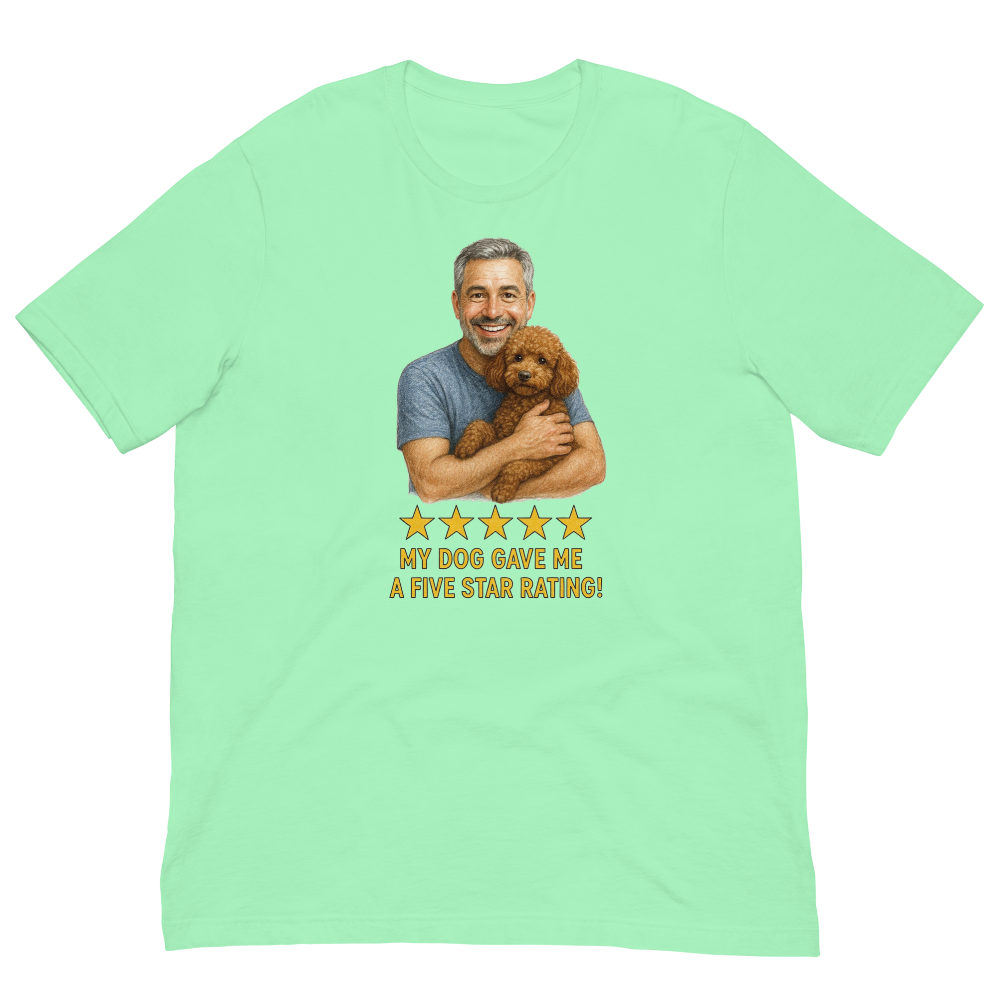 Salt & Pepper Man with Brown Poodle graphic tee.