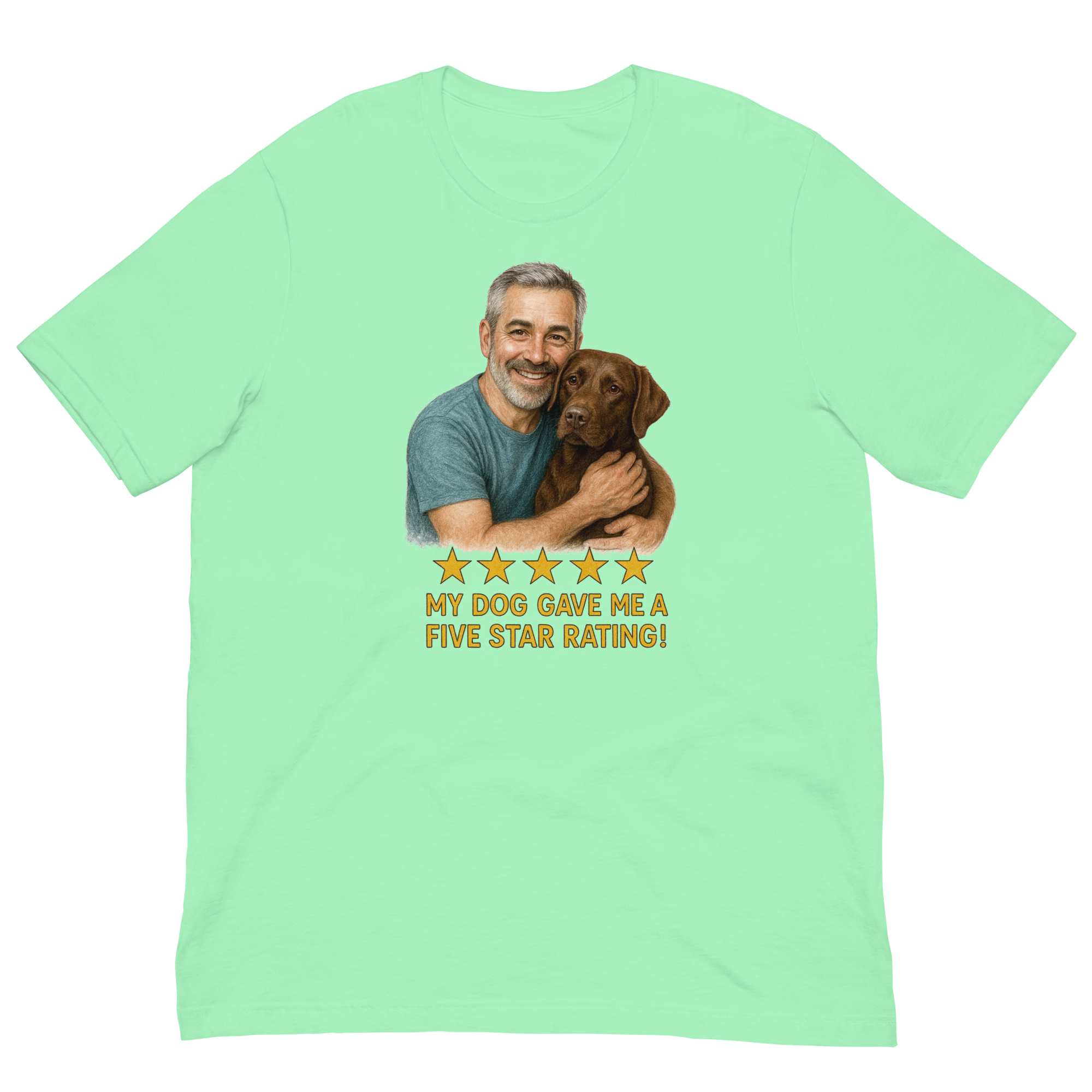 Salt & Pepper Man with Chocolate Labrador graphic tee.