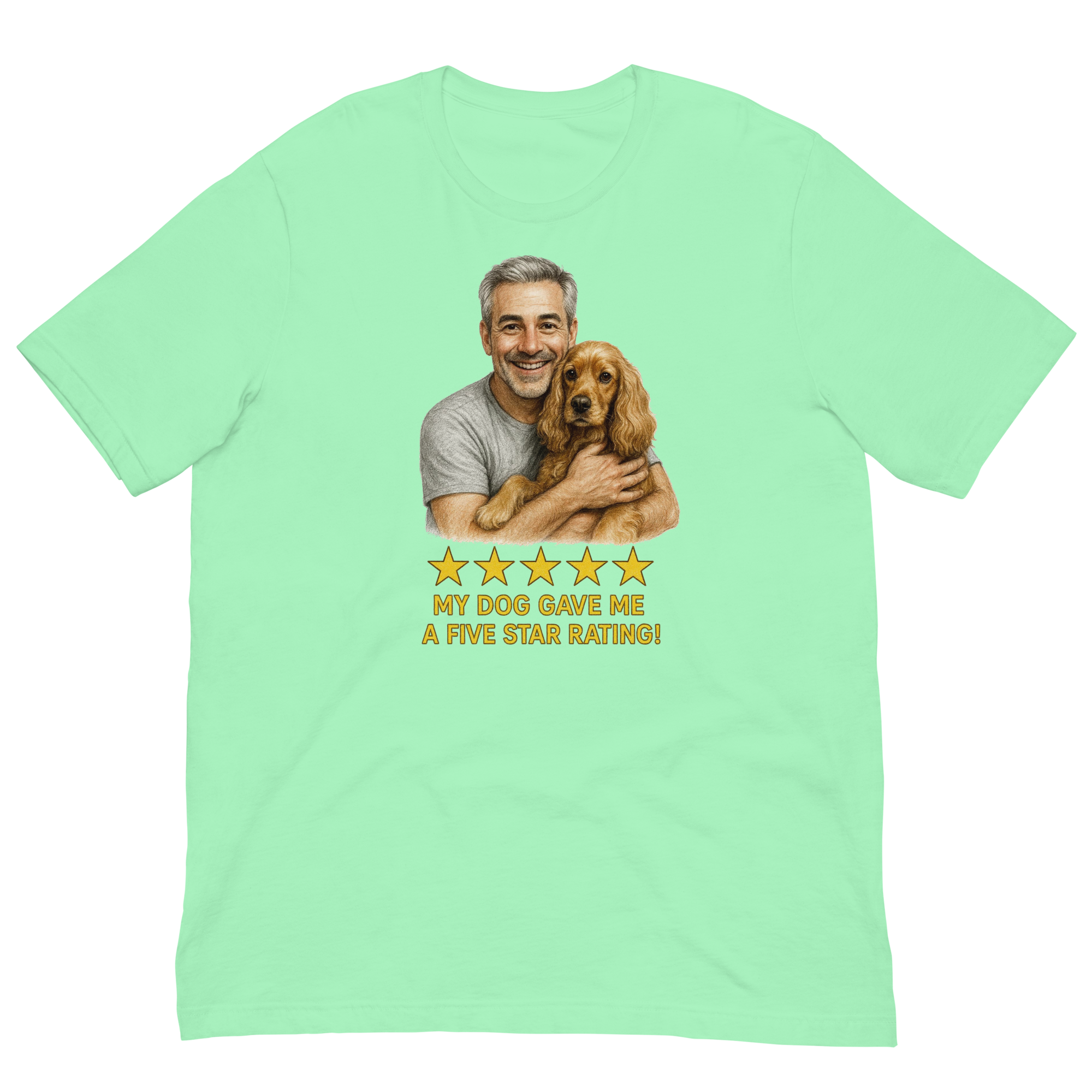 Salt & Pepper Man with Cocker Spaniel graphic tee.