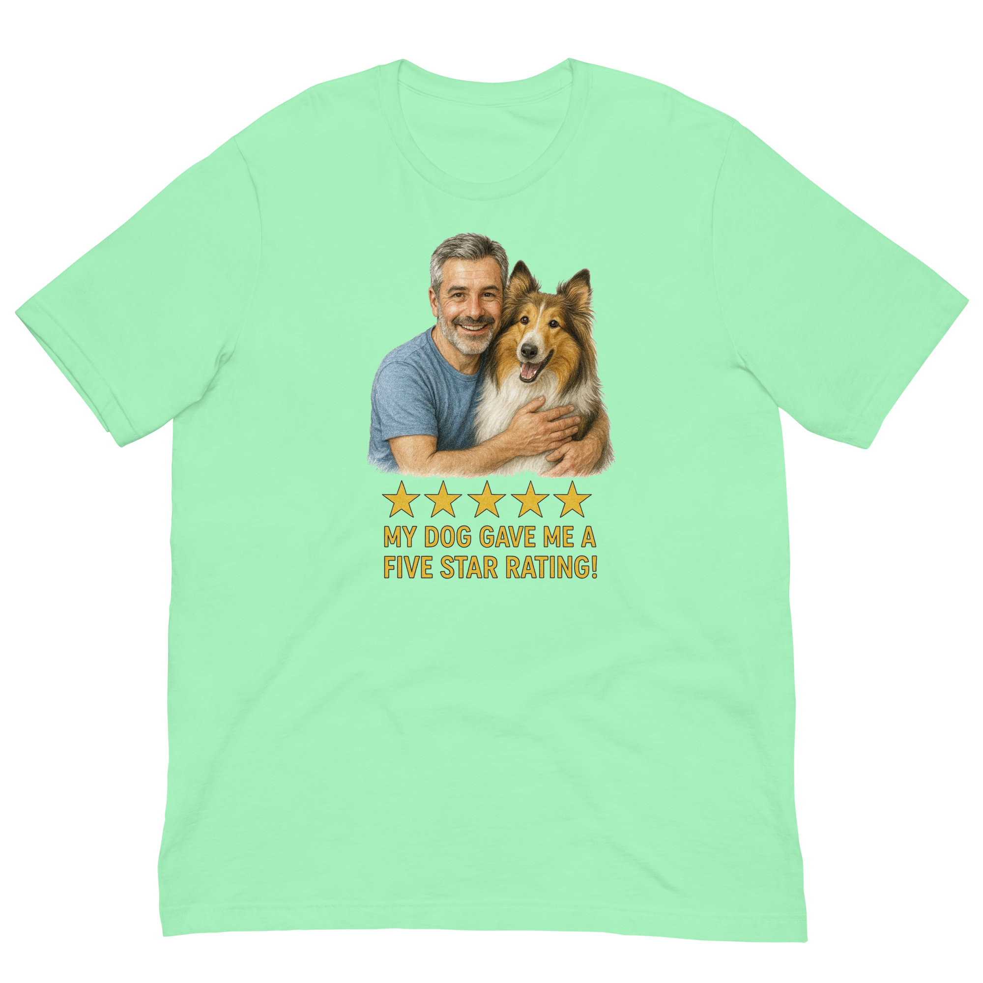 Salt & Pepper Man with Collie graphic tee.