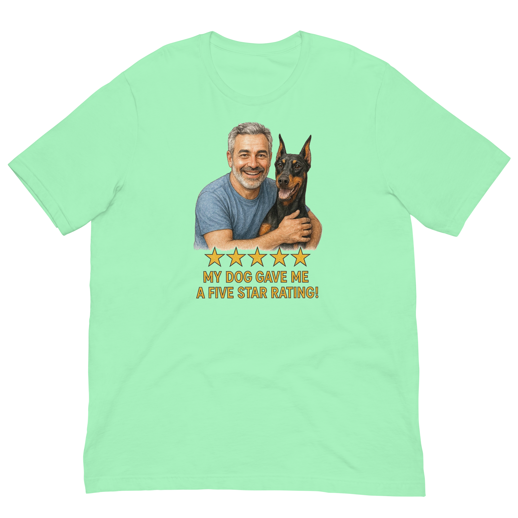 Salt & Pepper Man with Doberman Pinscher graphic tee.