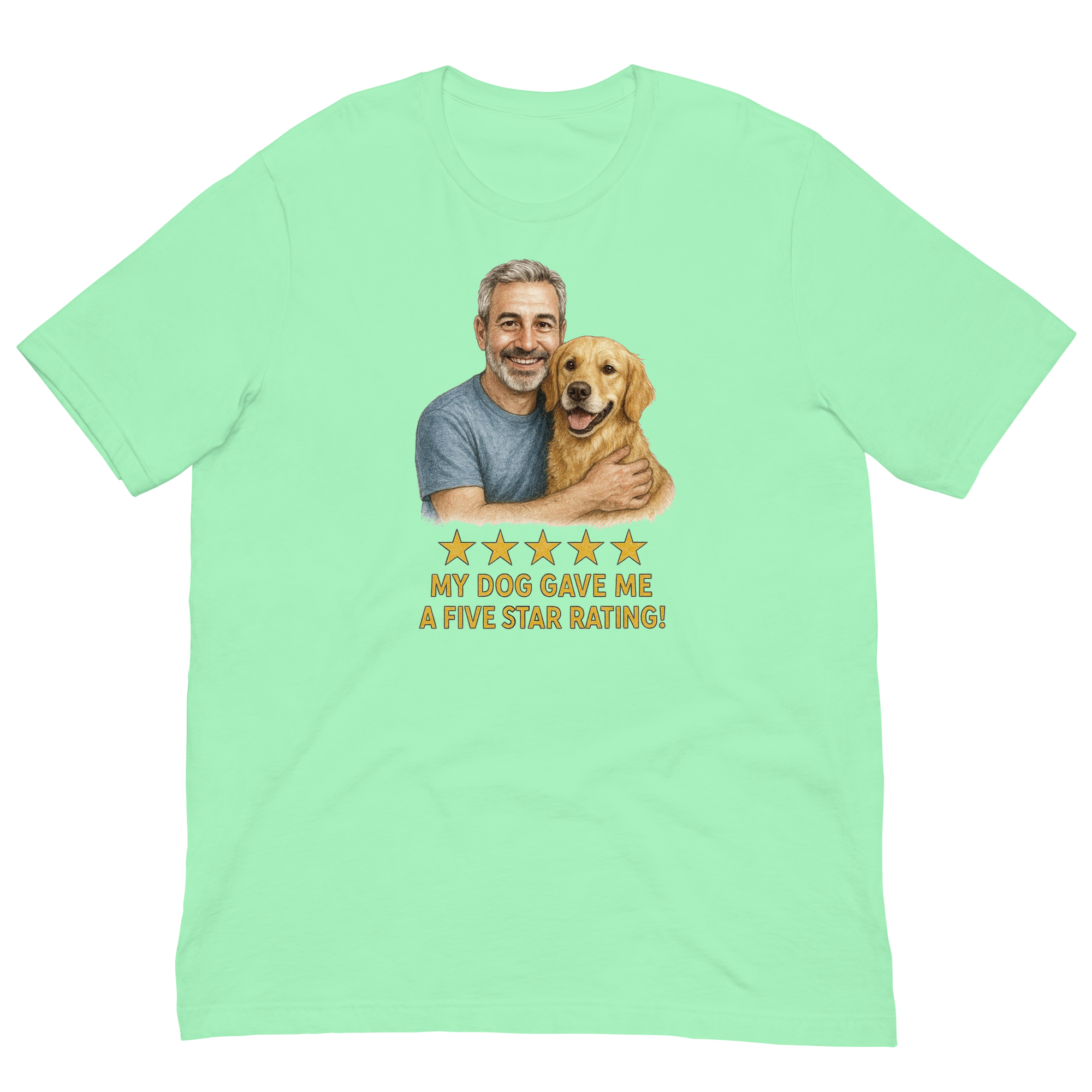 Salt & Pepper Man with Golden Retriever graphic tee.