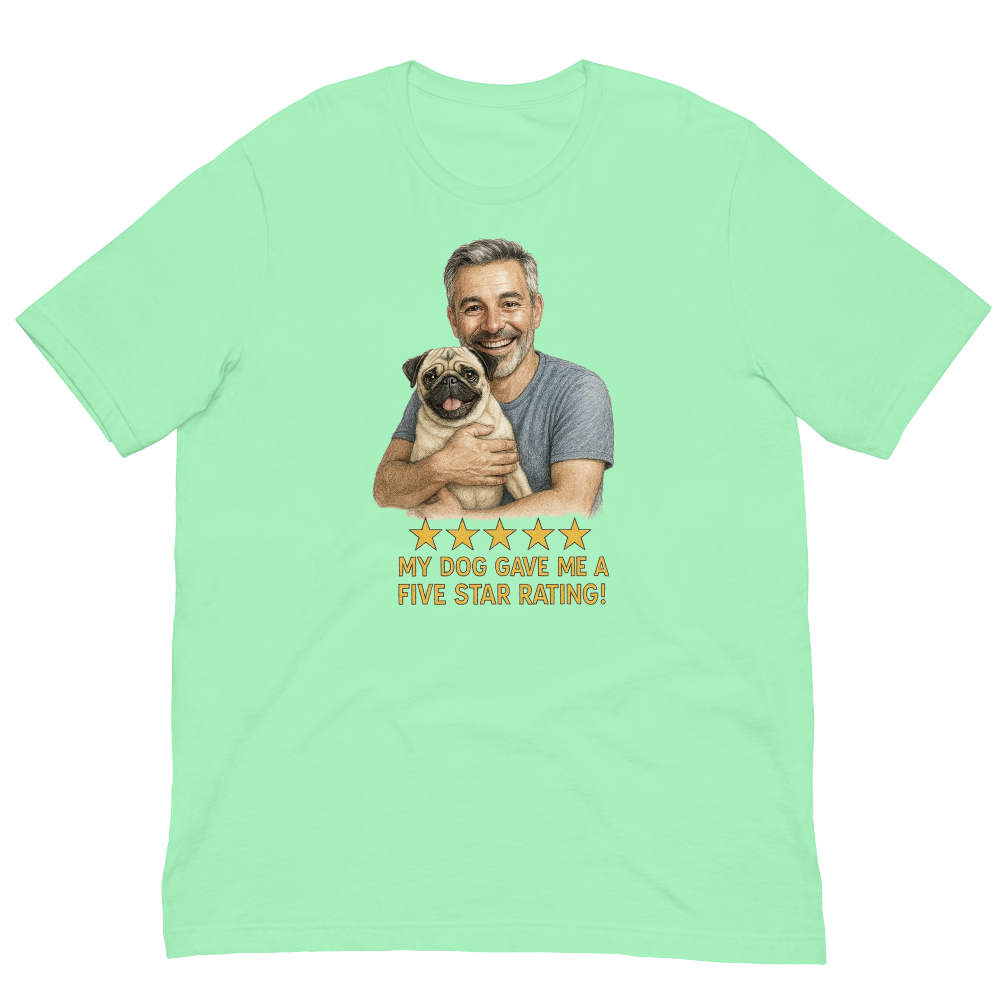 Salt & Pepper Man with Pug graphic tee.