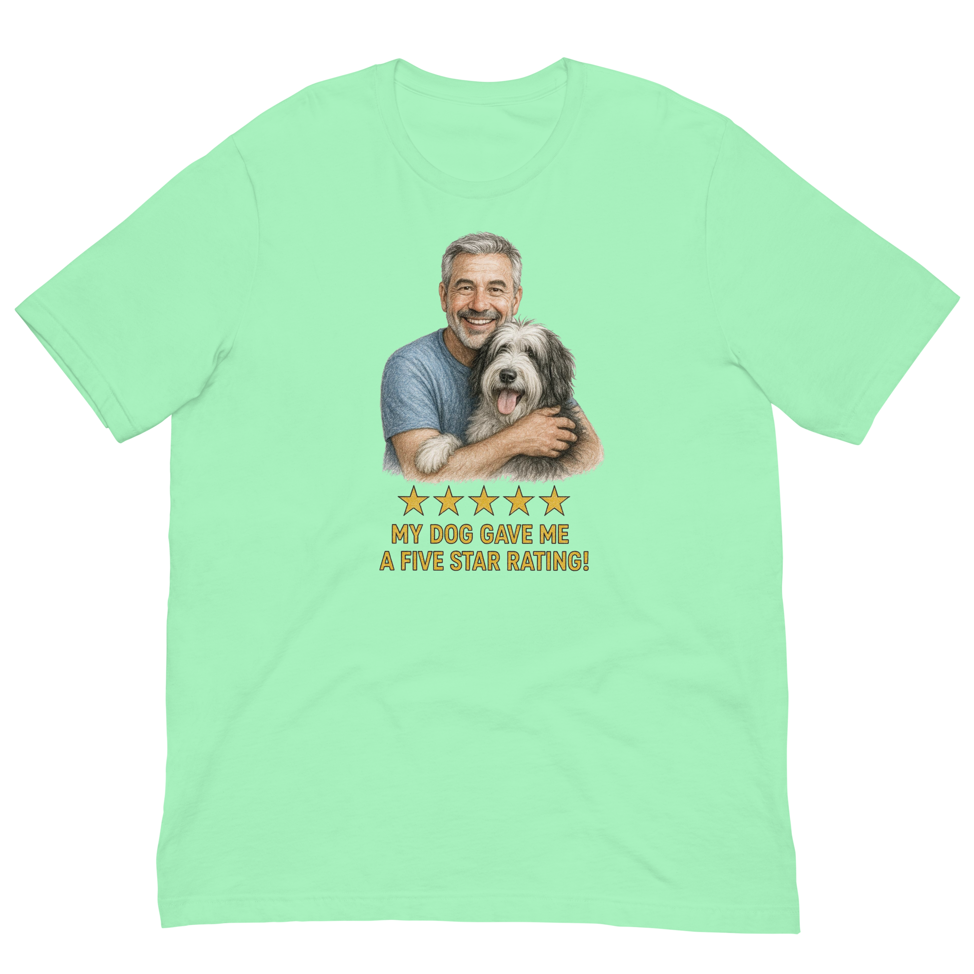 Salt & Pepper Man with Sheepdog graphic tee.