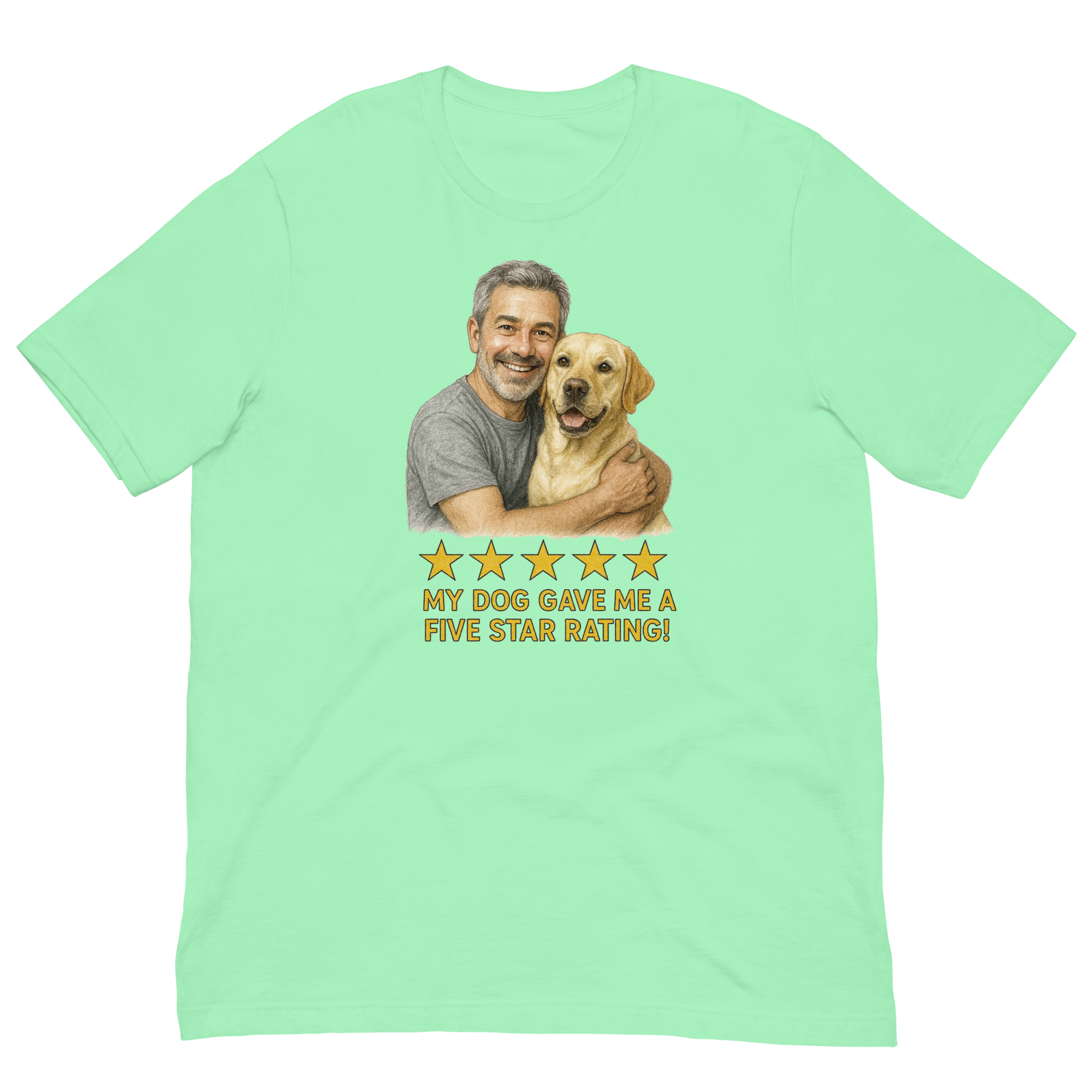 Salt & Pepper Man with Yellow Labrador graphic tee.