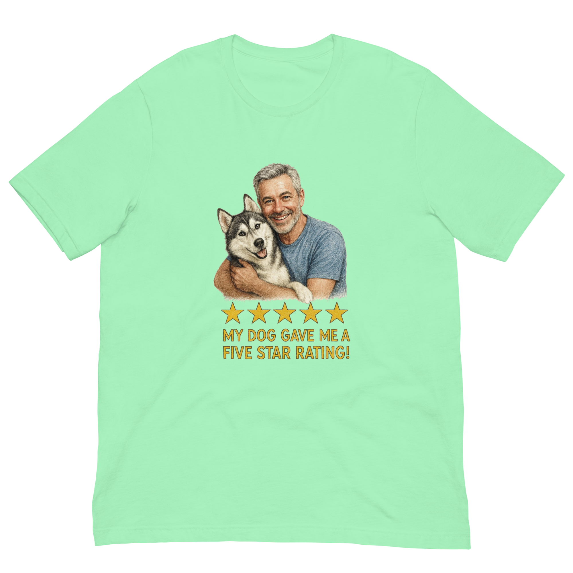 Salt & Pepper Man with Alaskan Husky graphic tee.