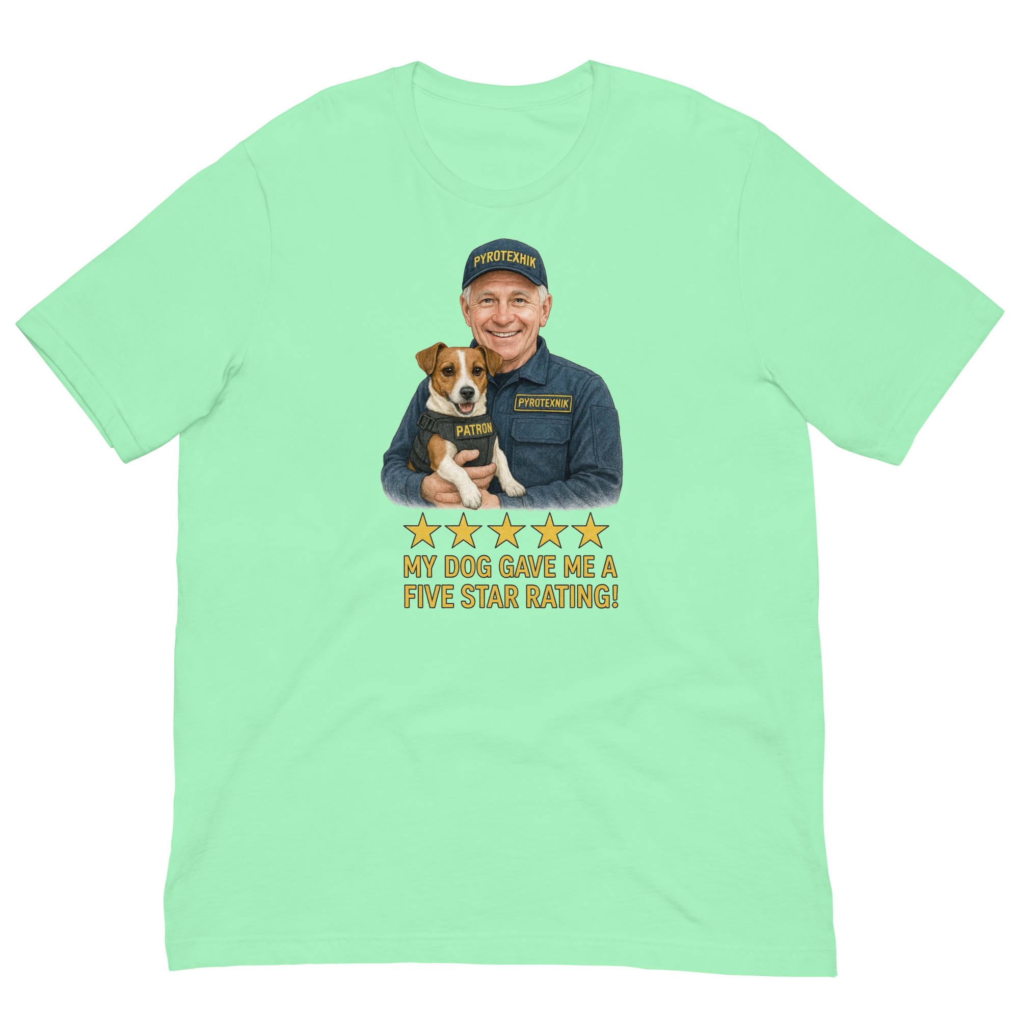 White Hair Man with Patron graphic tee.