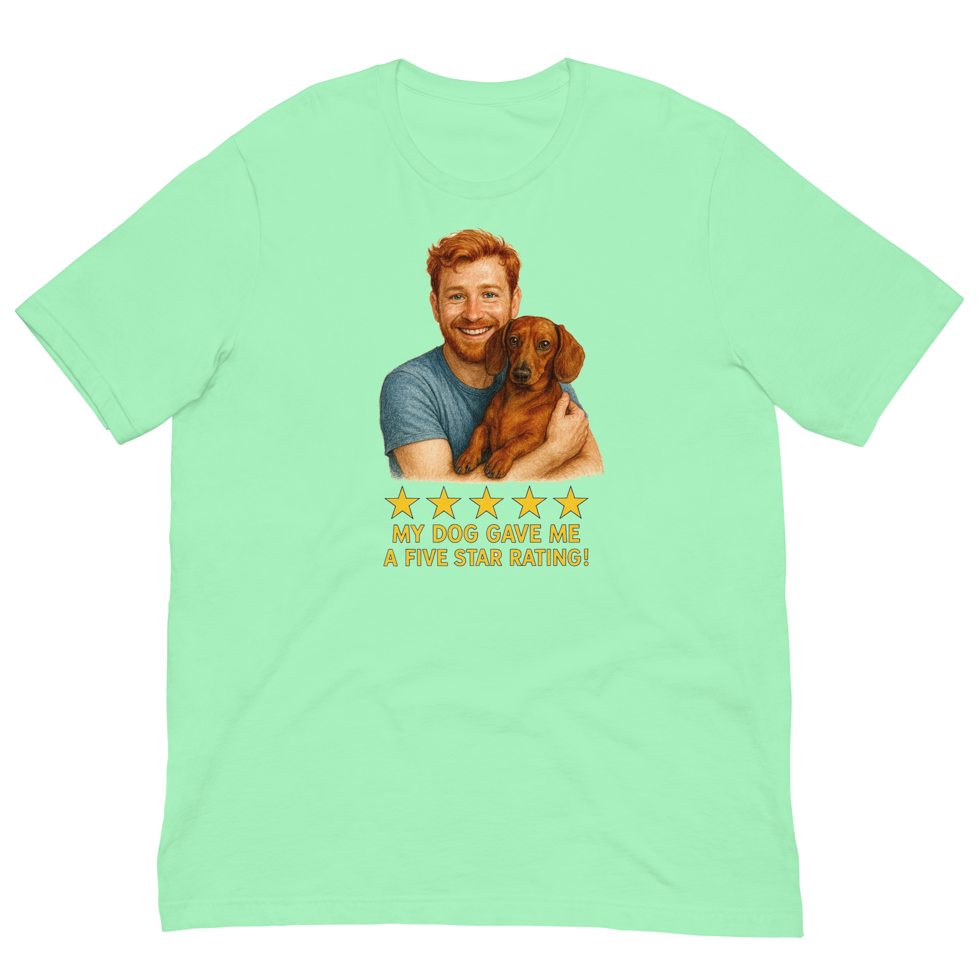 Red Hair Man with Dachshund graphic tee.