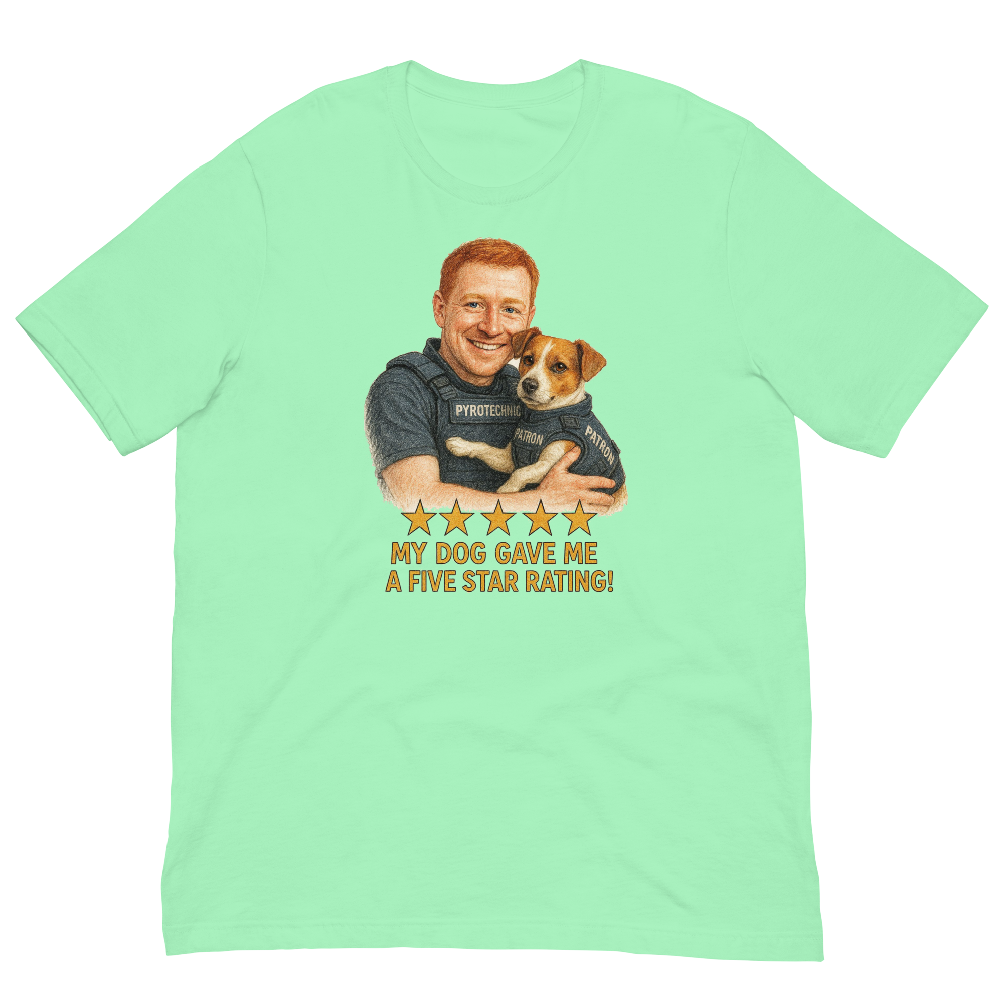 Red Hair Man with Patron graphic tee.