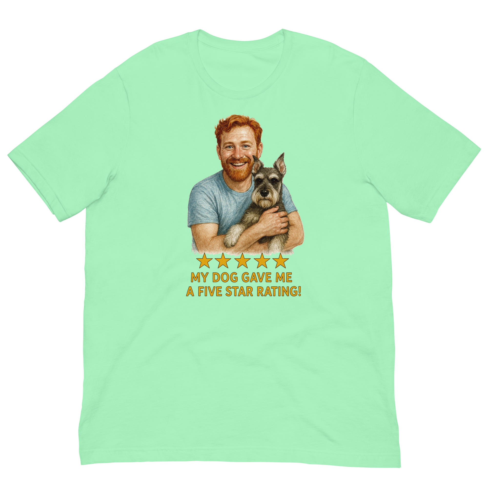 Red Hair Man with Schnauzer graphic tee.