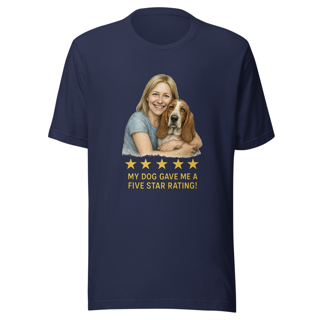Blonde Woman with Basset Hound graphic tee - navy