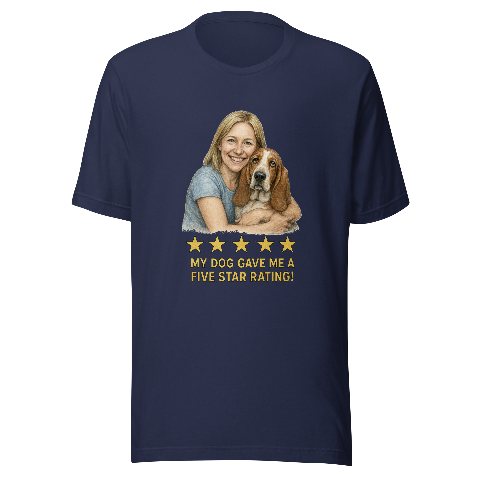 Blonde Woman with Basset Hound graphic tee - navy