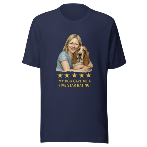 Blonde Woman with Basset Hound graphic tee - navy