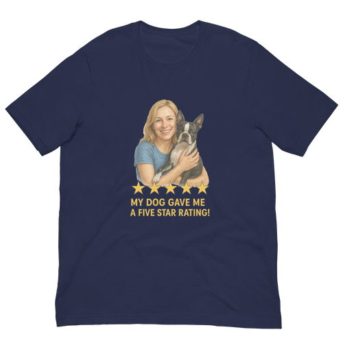 Blonde Woman with Boston Terrier graphic tee - navy
