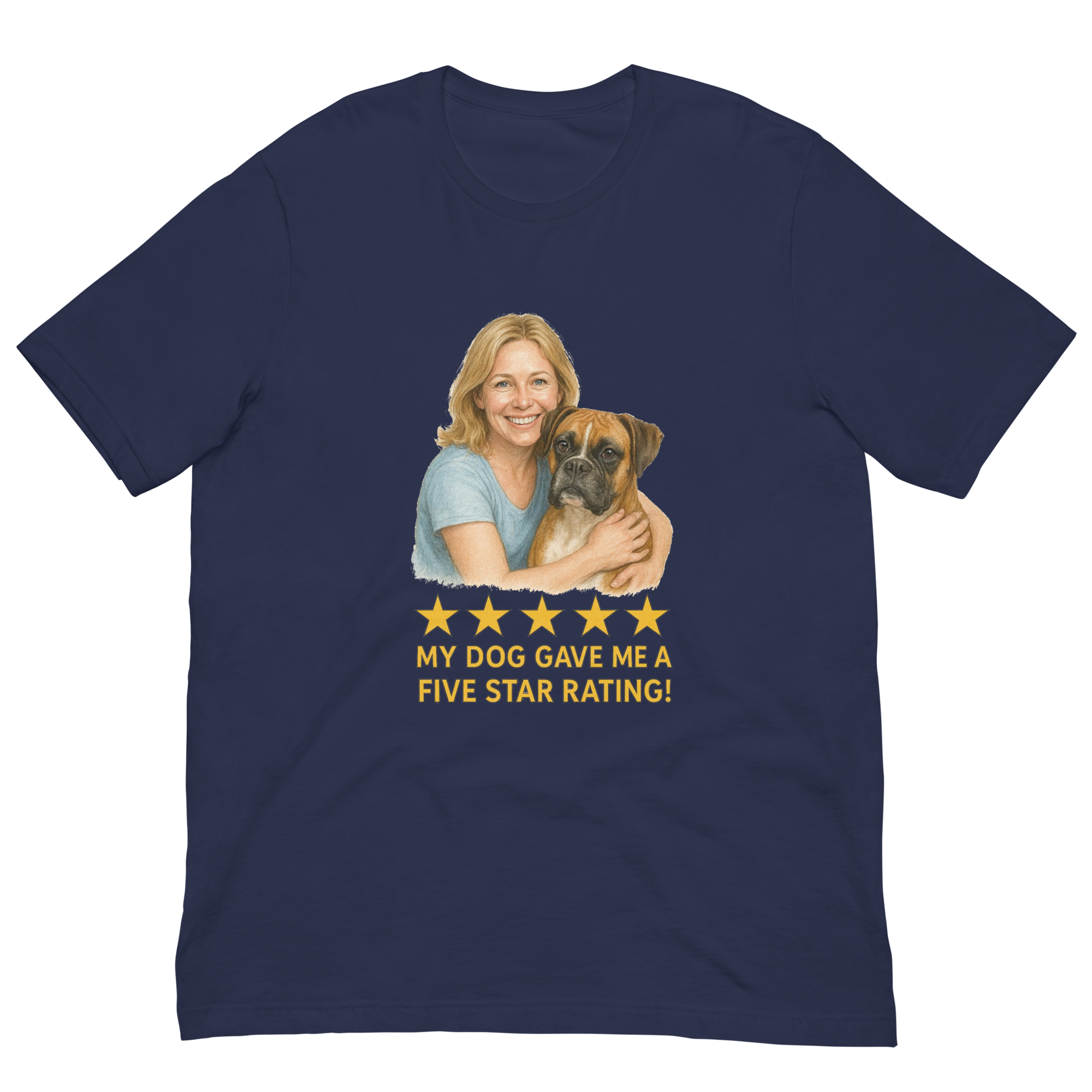 Blonde Woman with Boxer graphic tee - navy