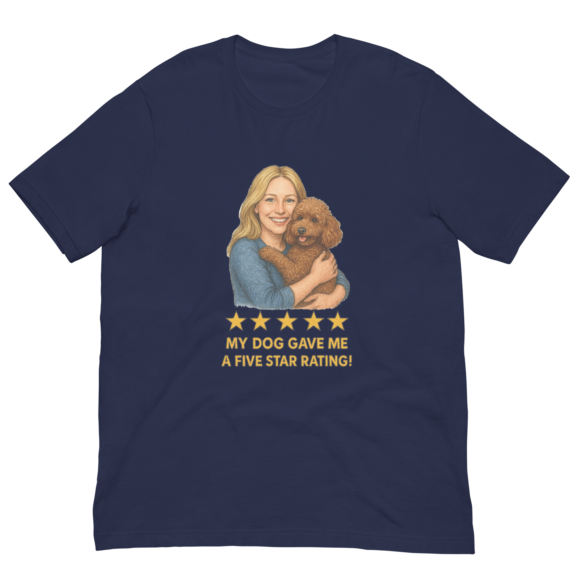 Blonde Woman with Brown Poodle graphic tee - navy