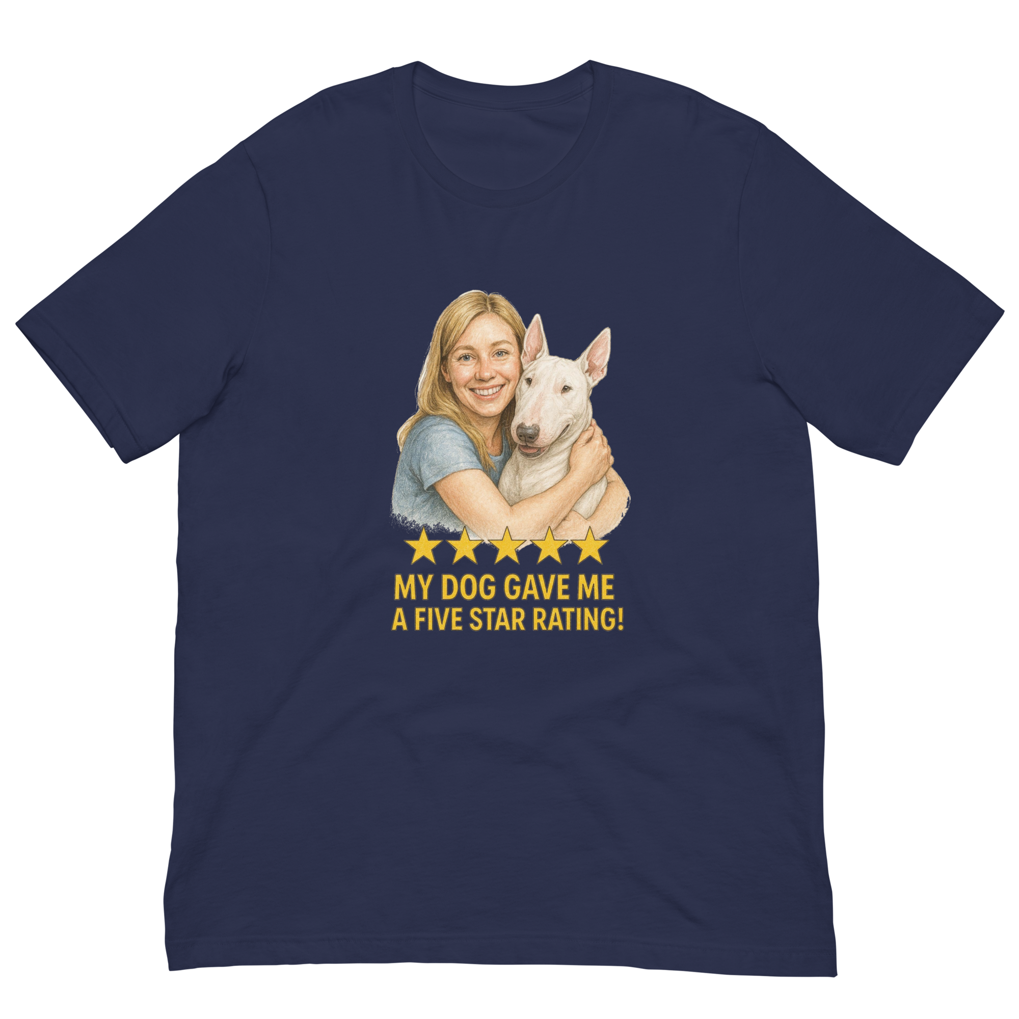 Blonde Woman with Bull Terrier graphic tee - navy
