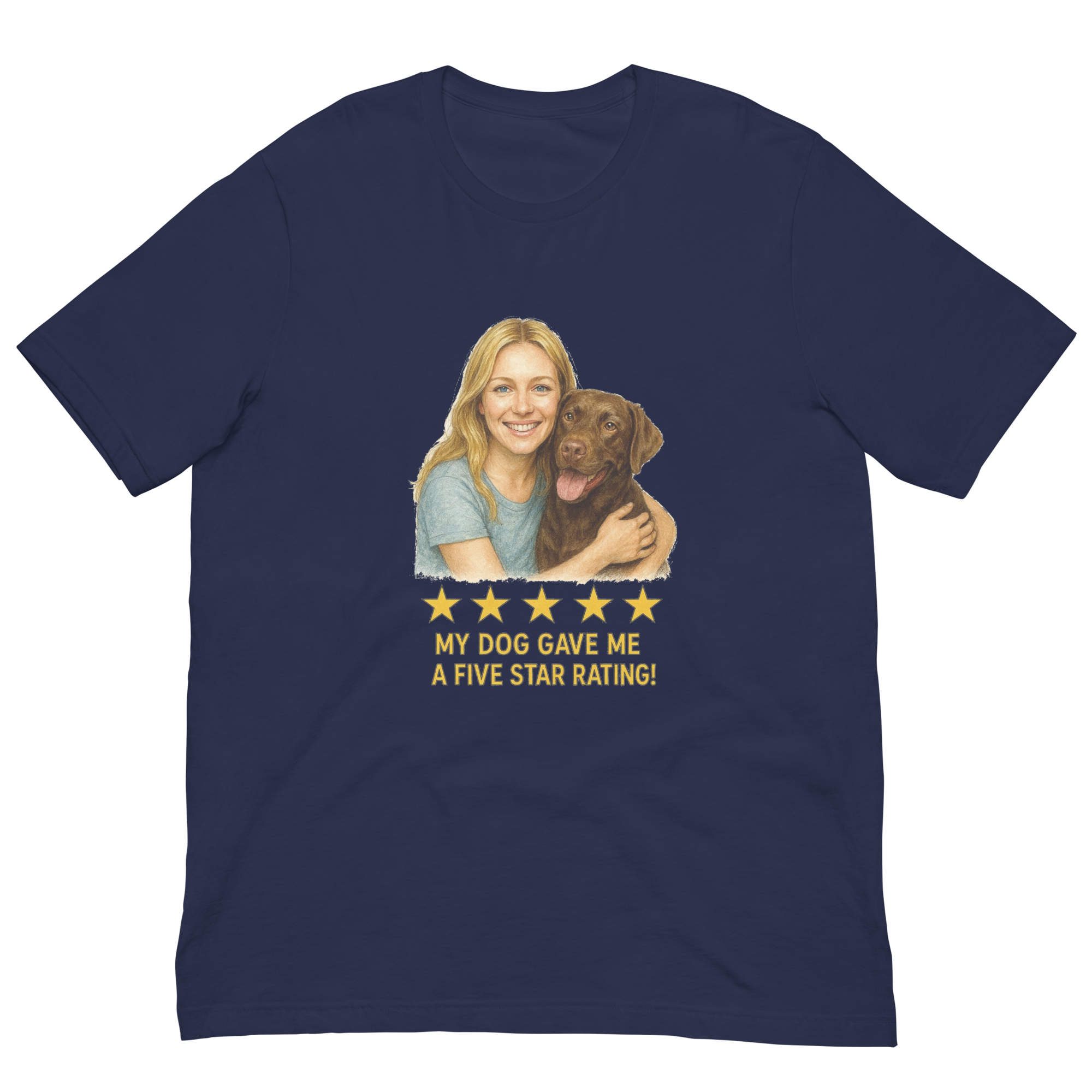 Blonde Woman with Chocolate Labrador graphic tee - navy