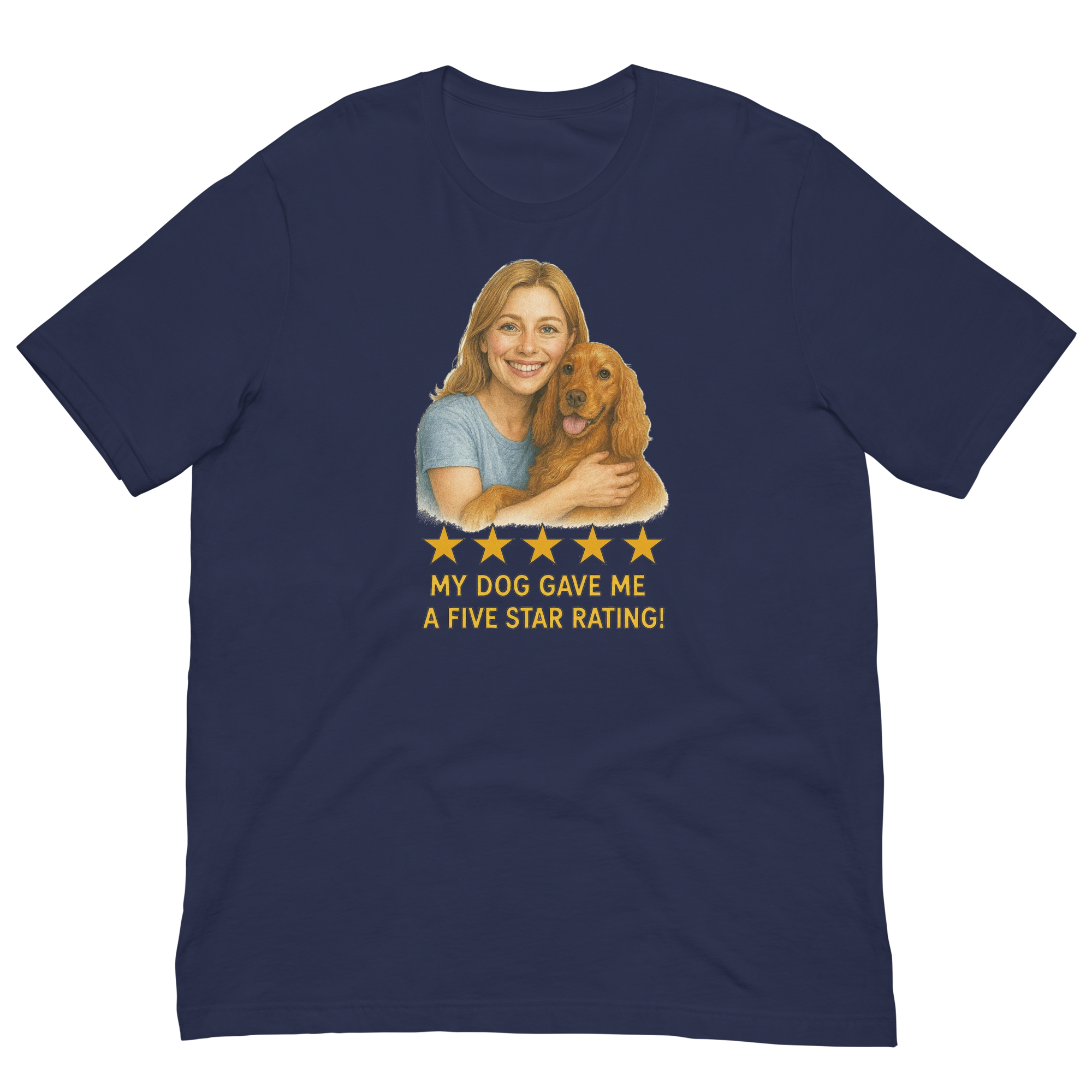 Blonde Woman with Cocker Spaniel graphic tee - navy