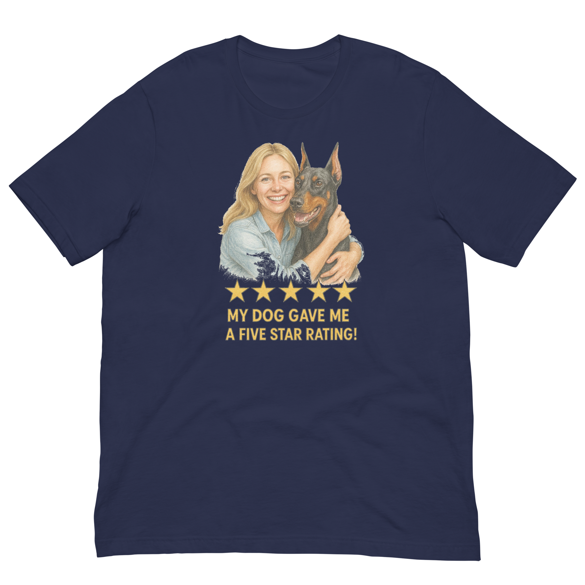Blonde Woman with Doberman Pinscher graphic tee - navy