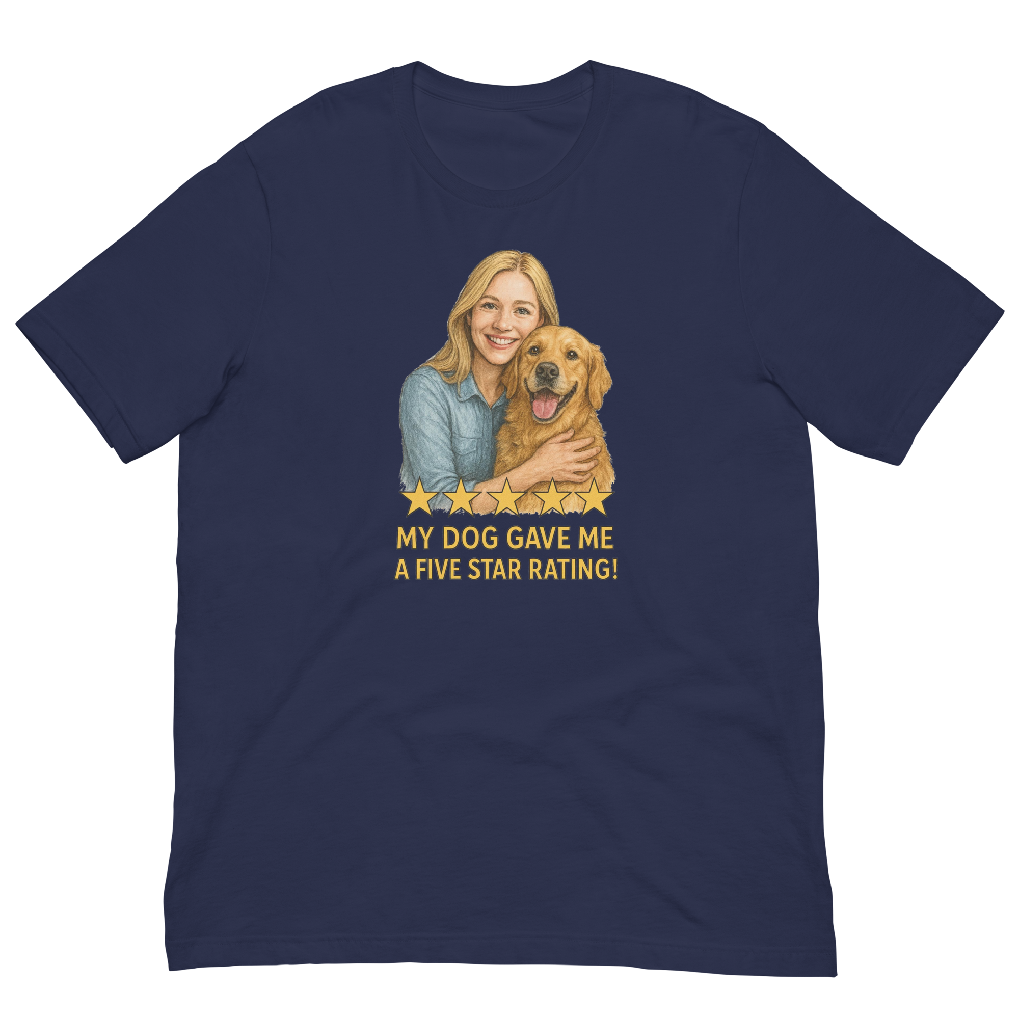 Blonde Woman with Golden Retriever graphic tee - navy
