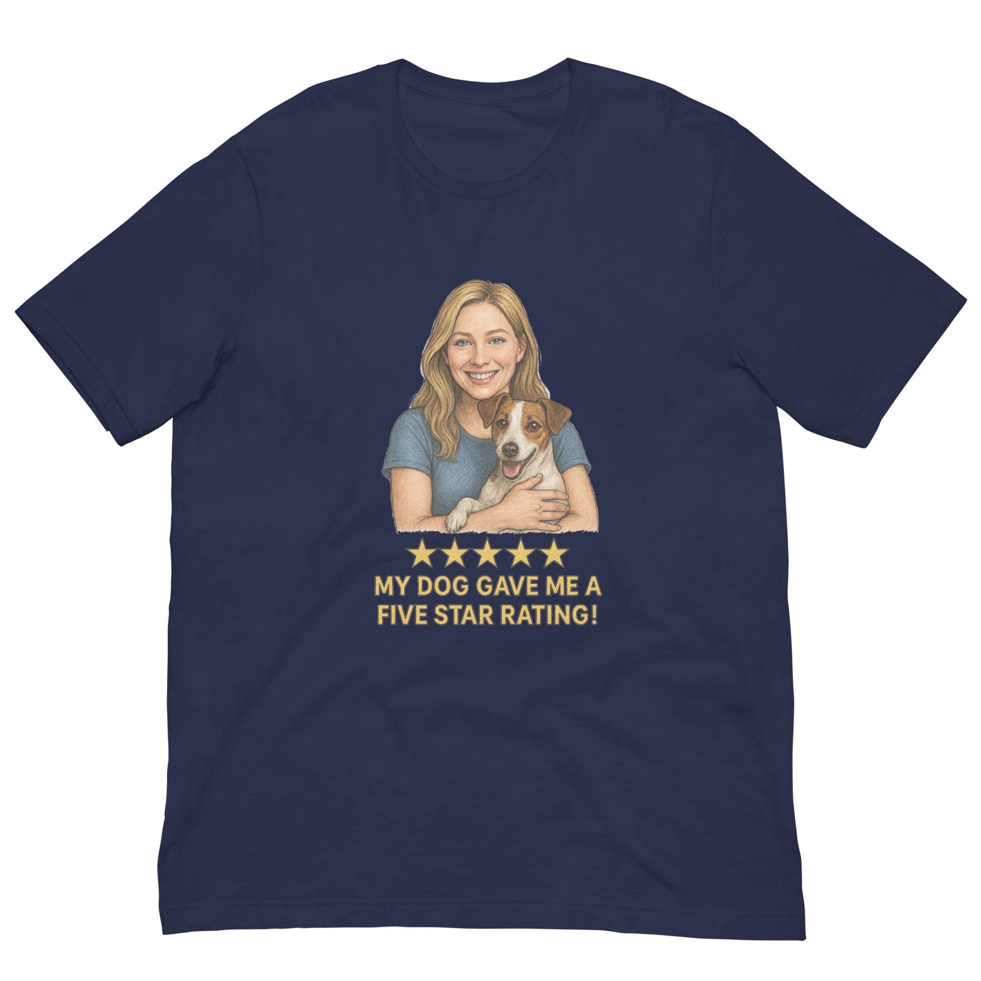 Blonde Woman with Jack Russell Terrier graphic tee - navy