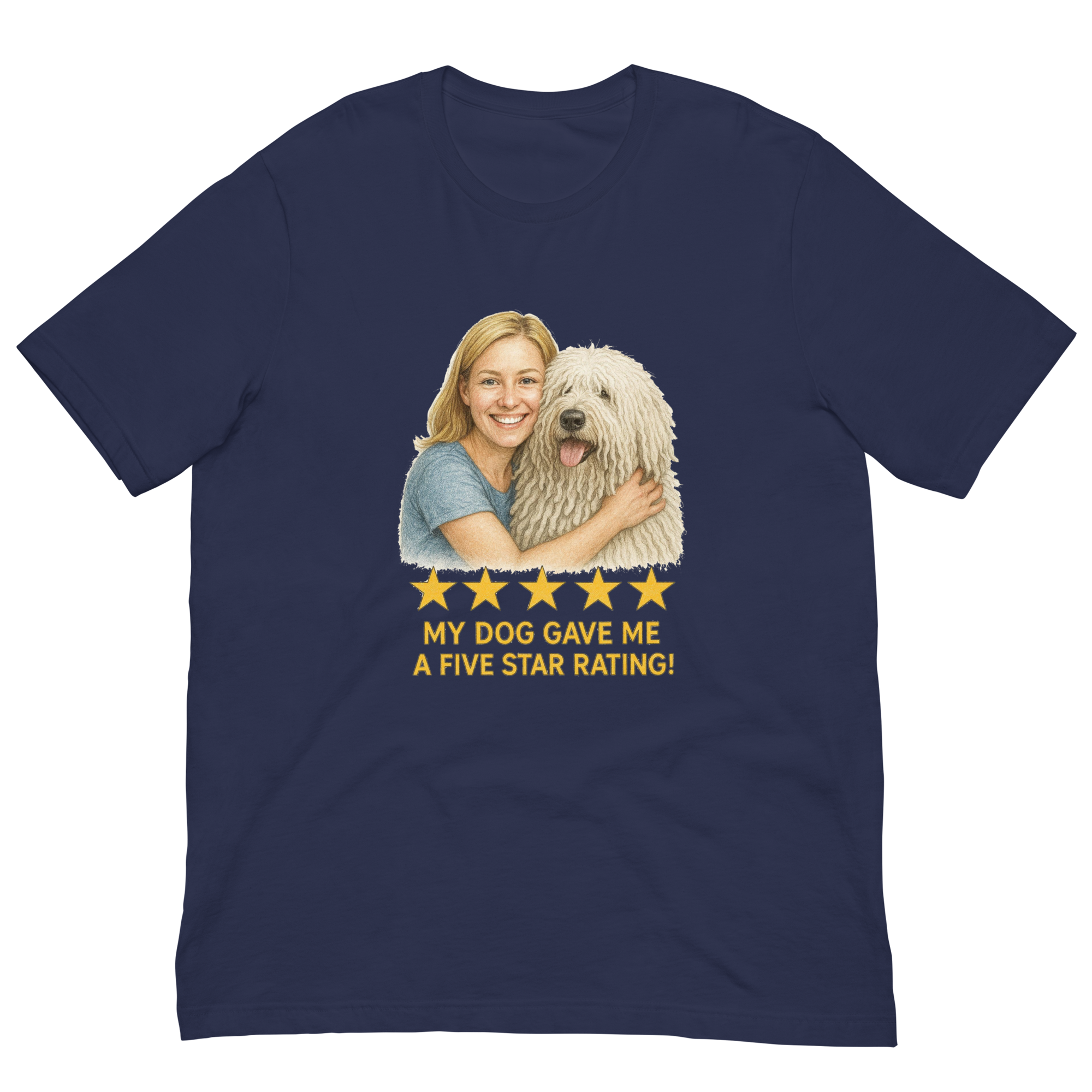 Blonde Woman with Komondor graphic tee - navy