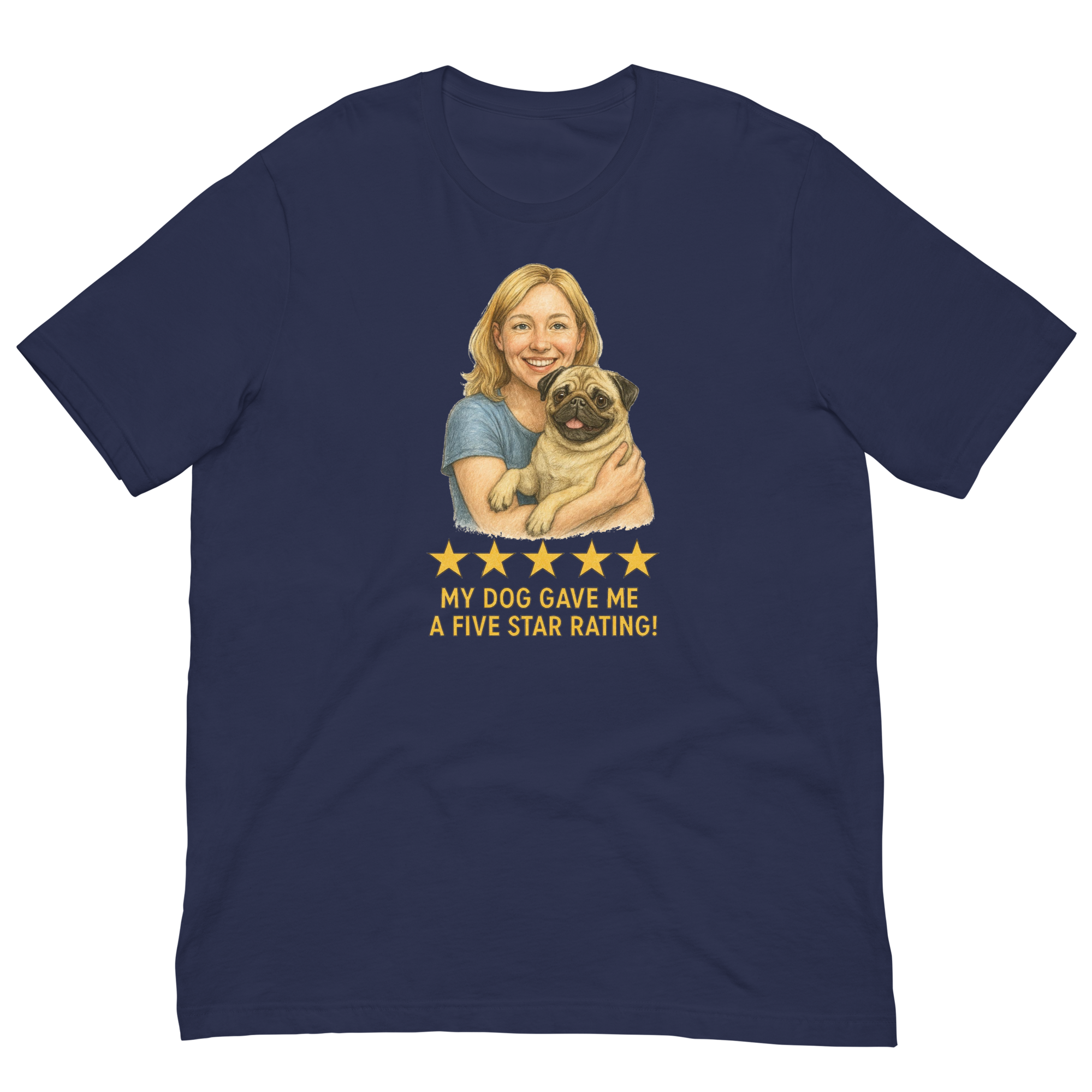 Blonde Woman with Pug graphic tee - navy