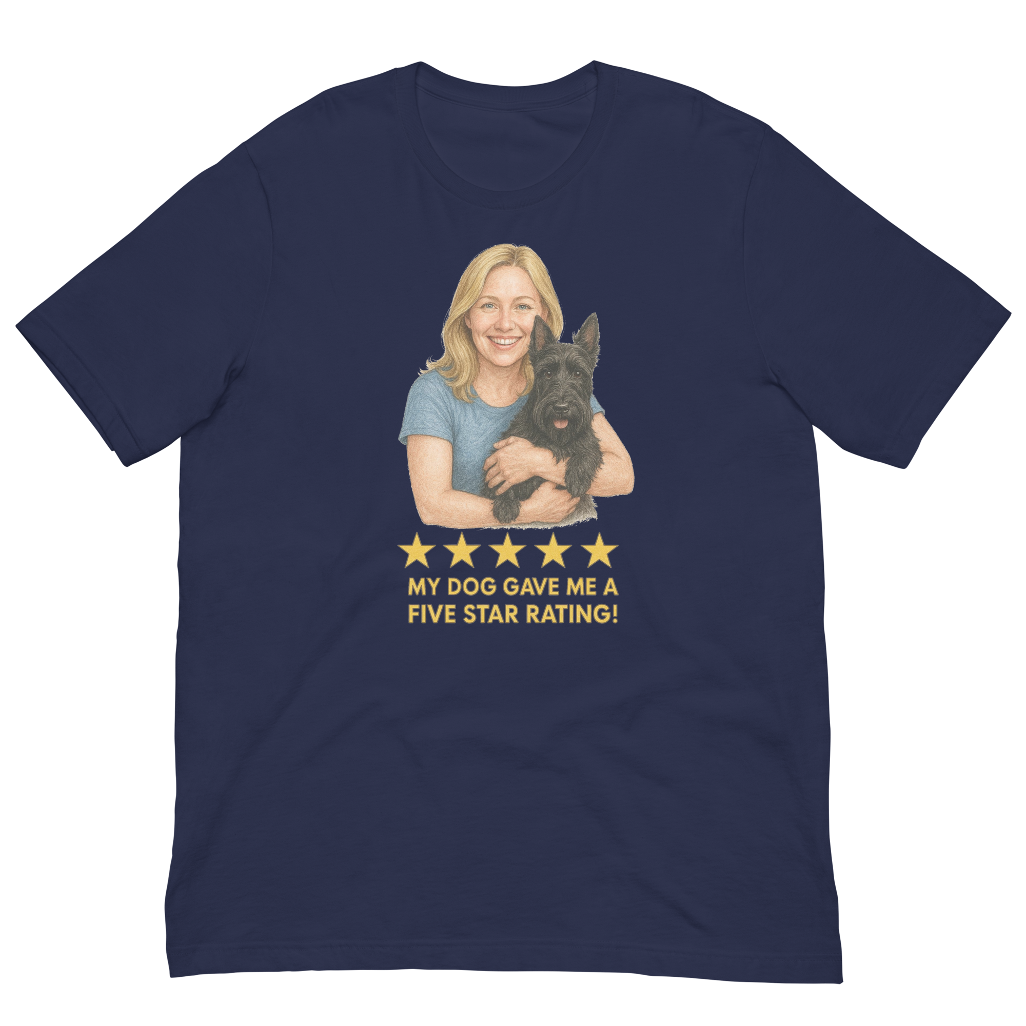 Blonde Woman with Scottie graphic tee - navy