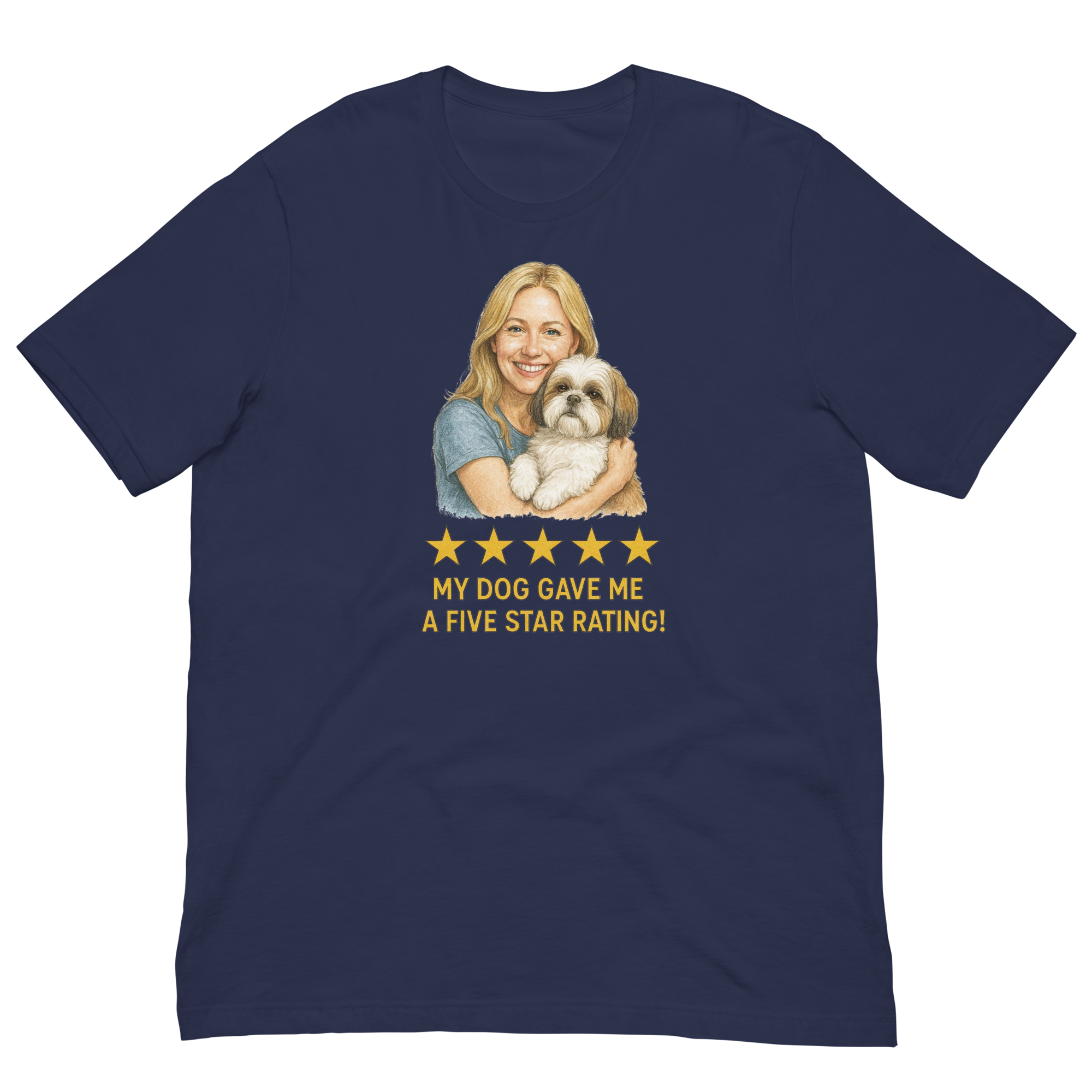 Blonde Woman with Shih Tzu graphic tee - navy