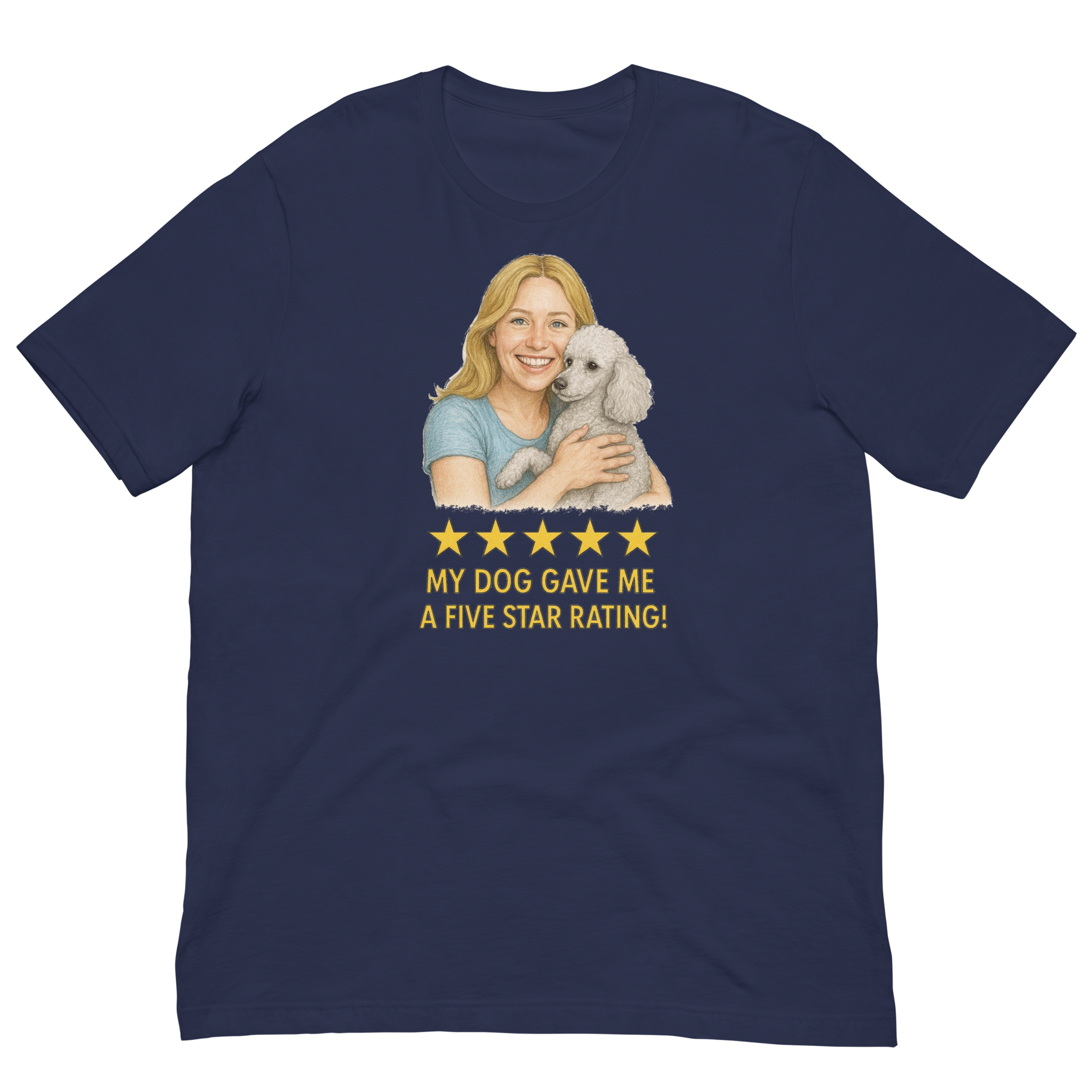 Blonde Woman with White Poodle graphic tee - navy