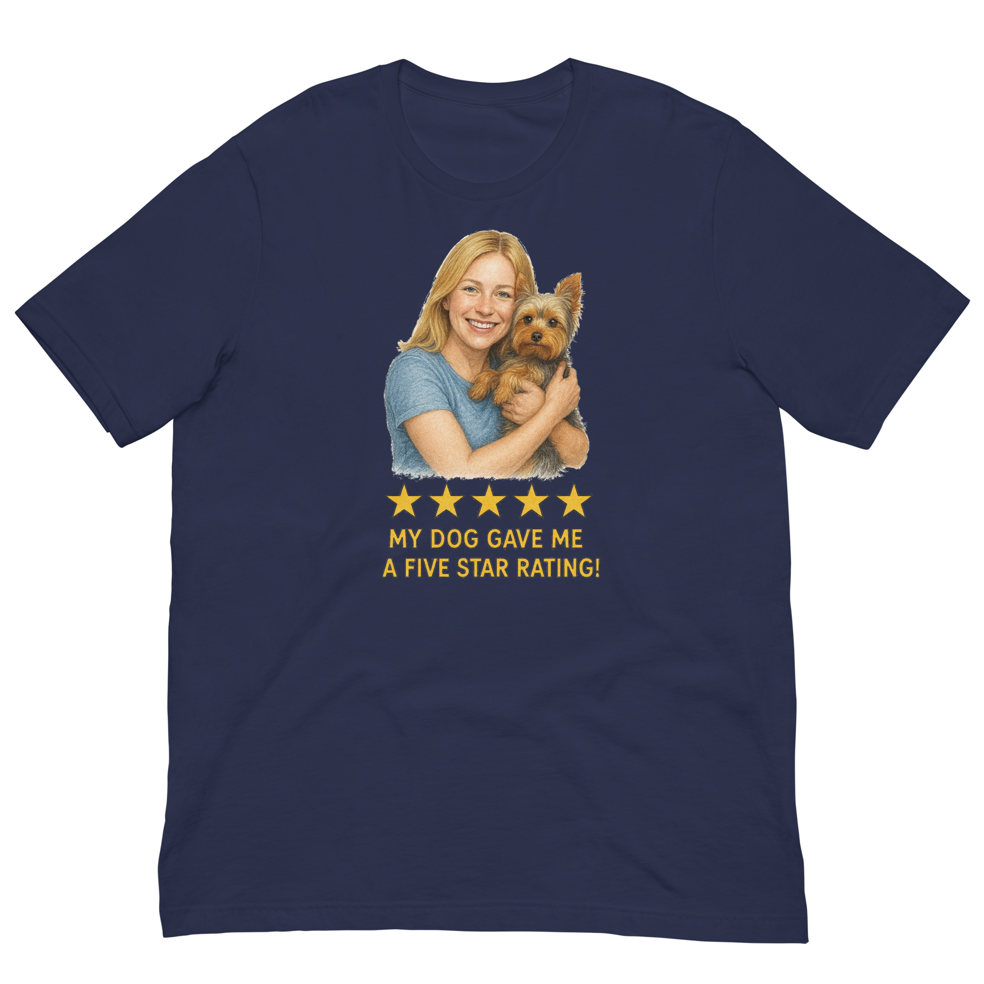Blonde Woman with Yorkie graphic tee - navy