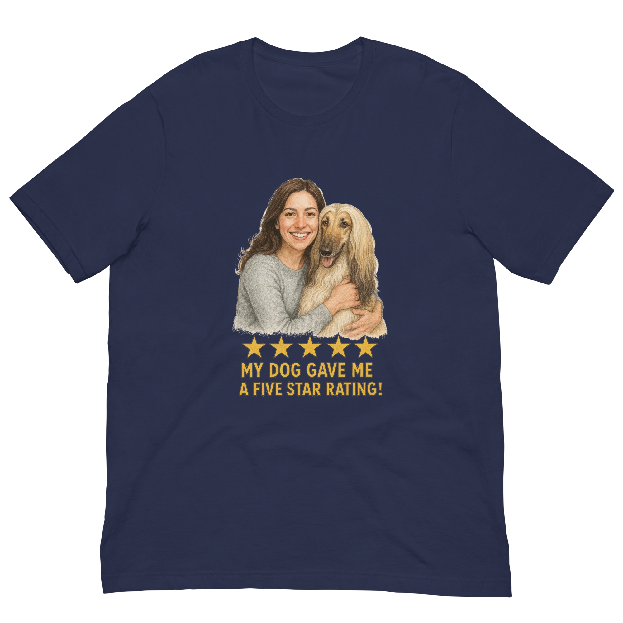 Brunette Woman with Afghan Hound graphic tee - navy