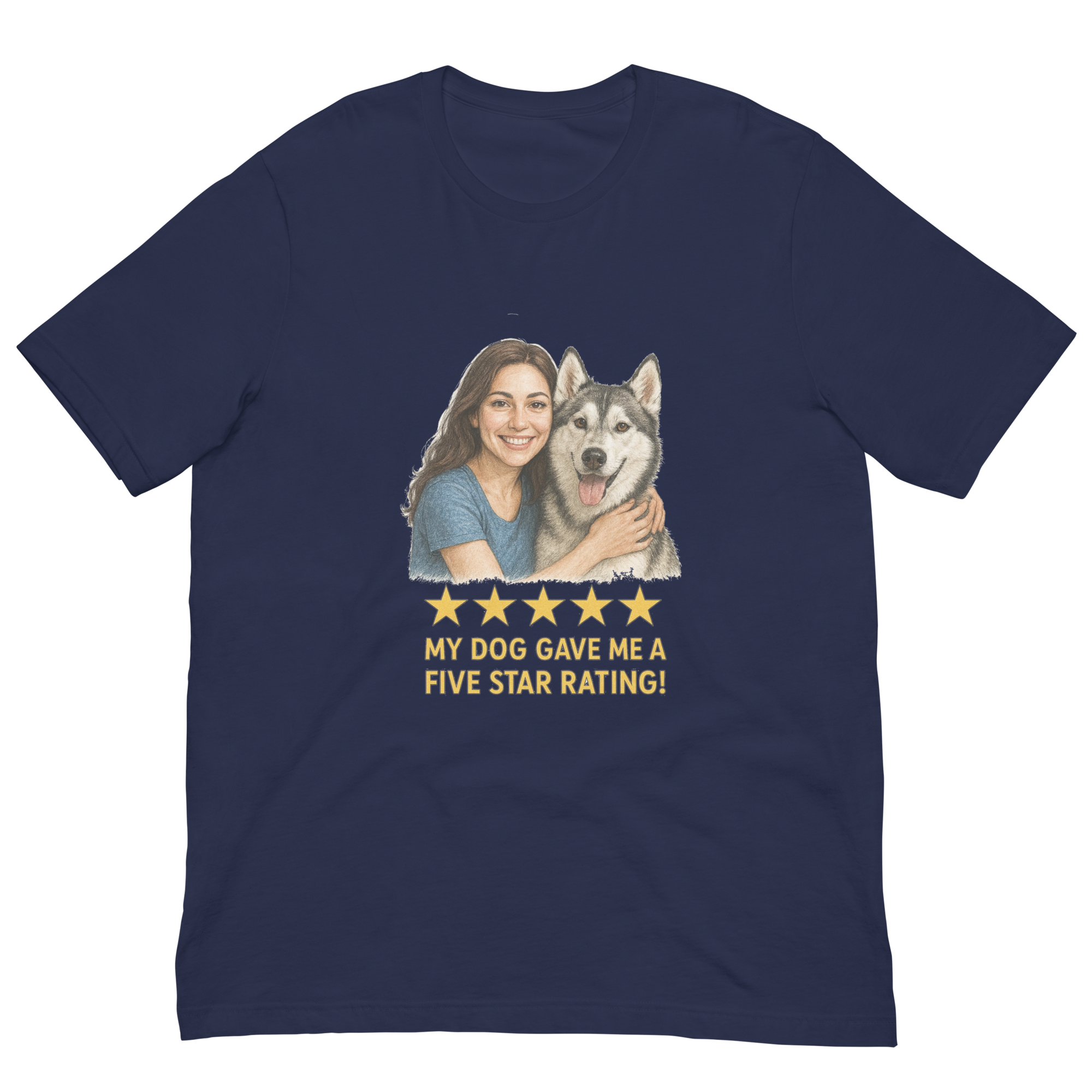 Brunette Woman with Alaskan Husky graphic tee - navy