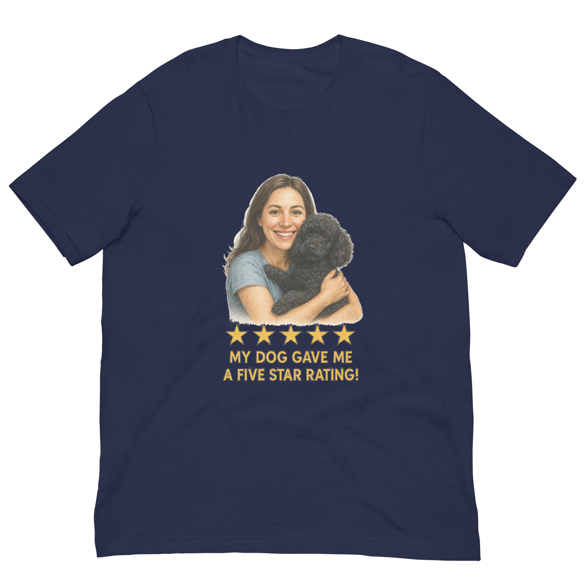 Brunette Woman with Black Poodle graphic tee - navy