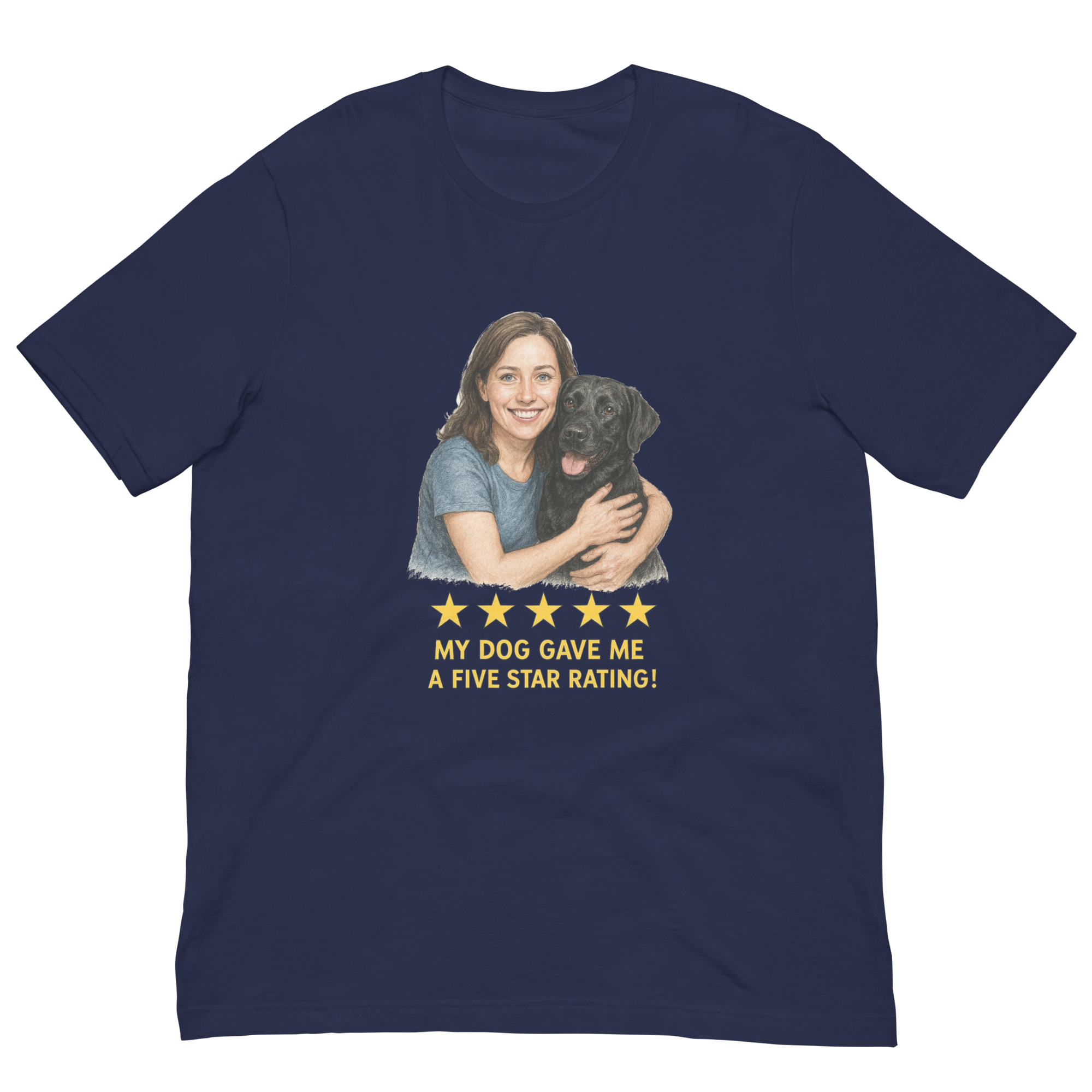 Brunette Woman with Black Labrador graphic tee - navy