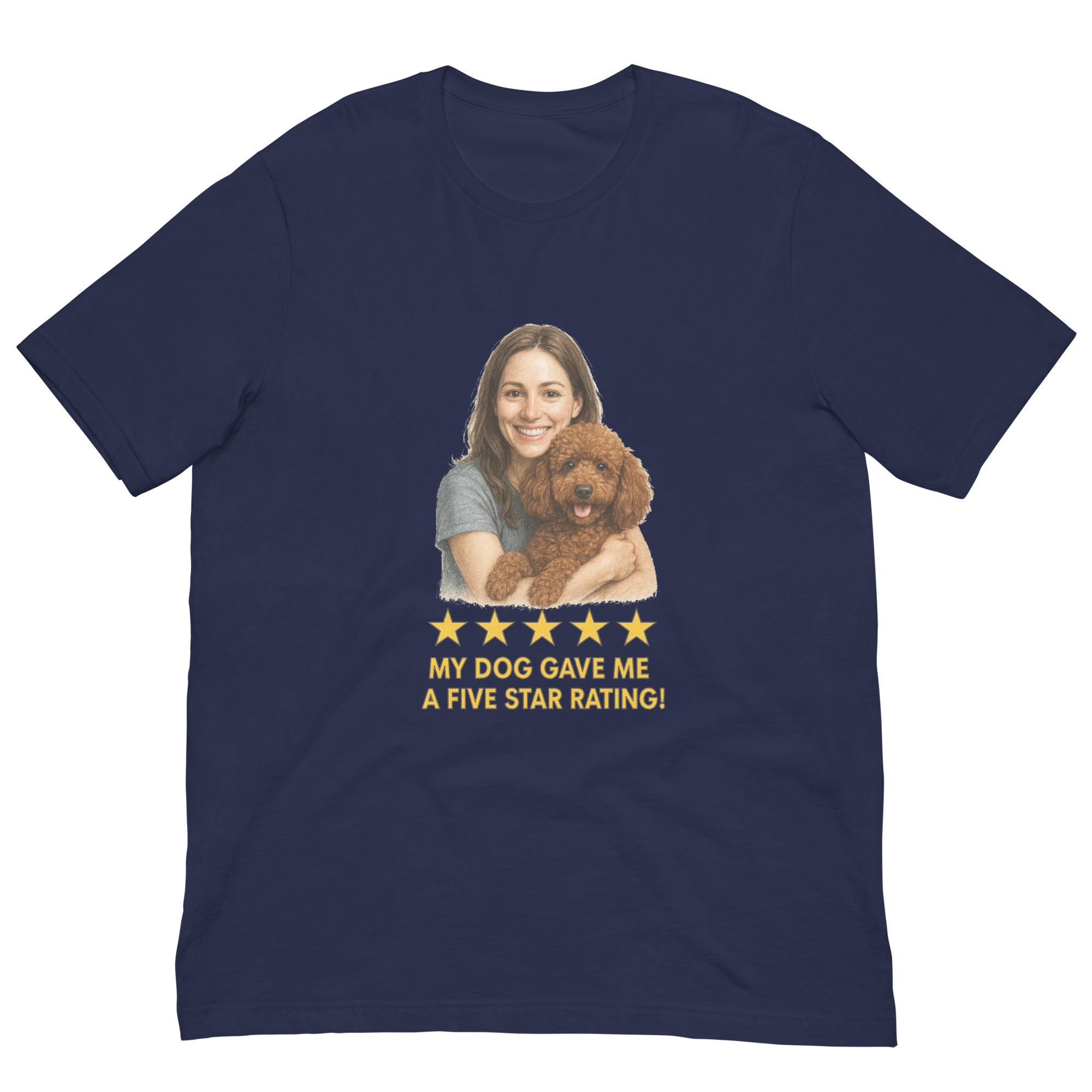 Brunette Woman with Brown Poodle graphic tee - navy