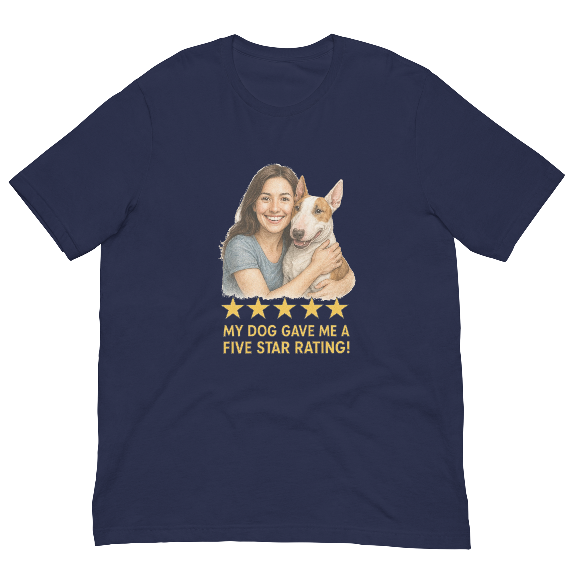 Brunette Woman with Bull Terrier graphic tee - navy