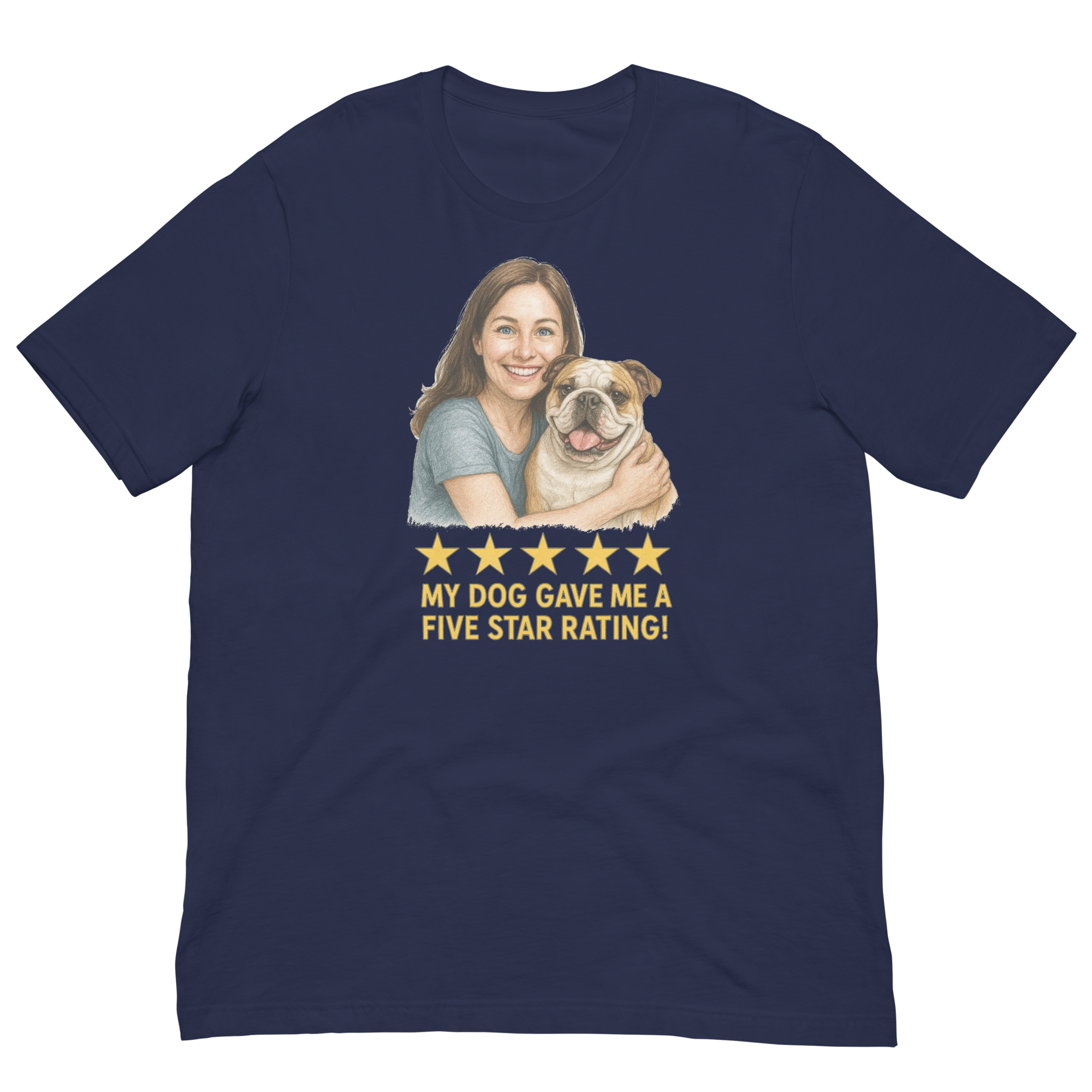 Brunette Woman with Bulldog graphic tee - navy