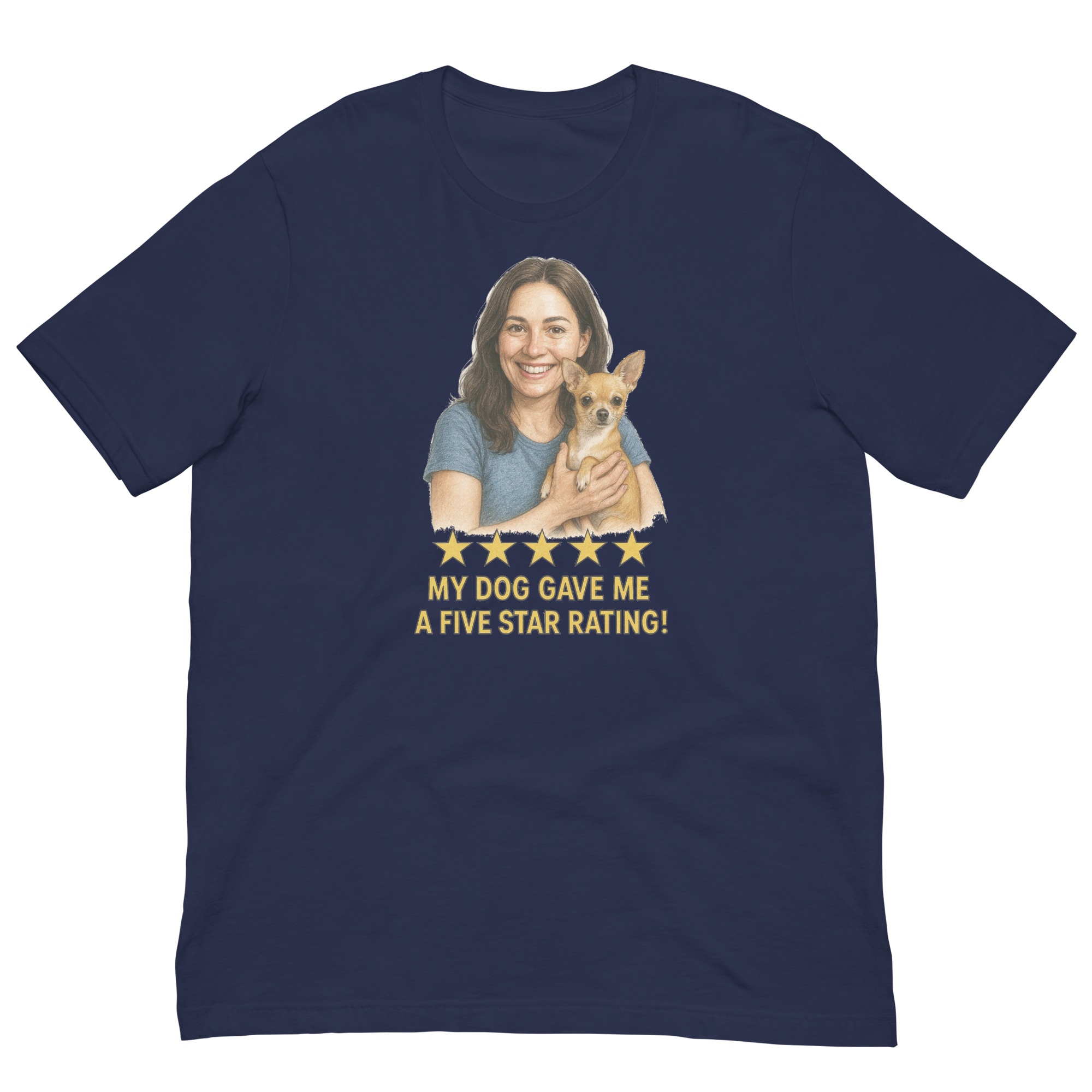 Brunette Woman with Chihuahua graphic tee - navy