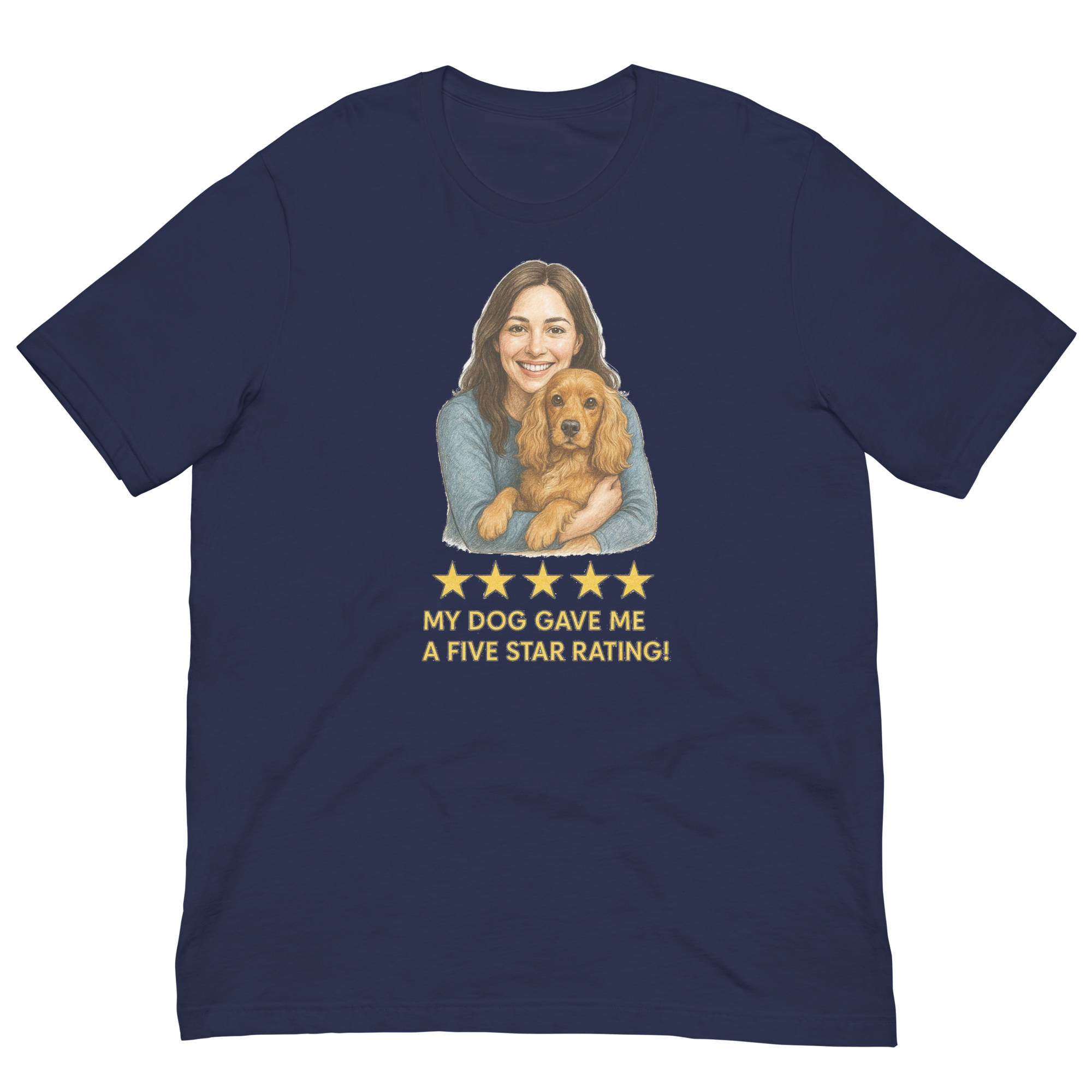 Brunette Woman with Cocker Spaniel graphic tee - navy