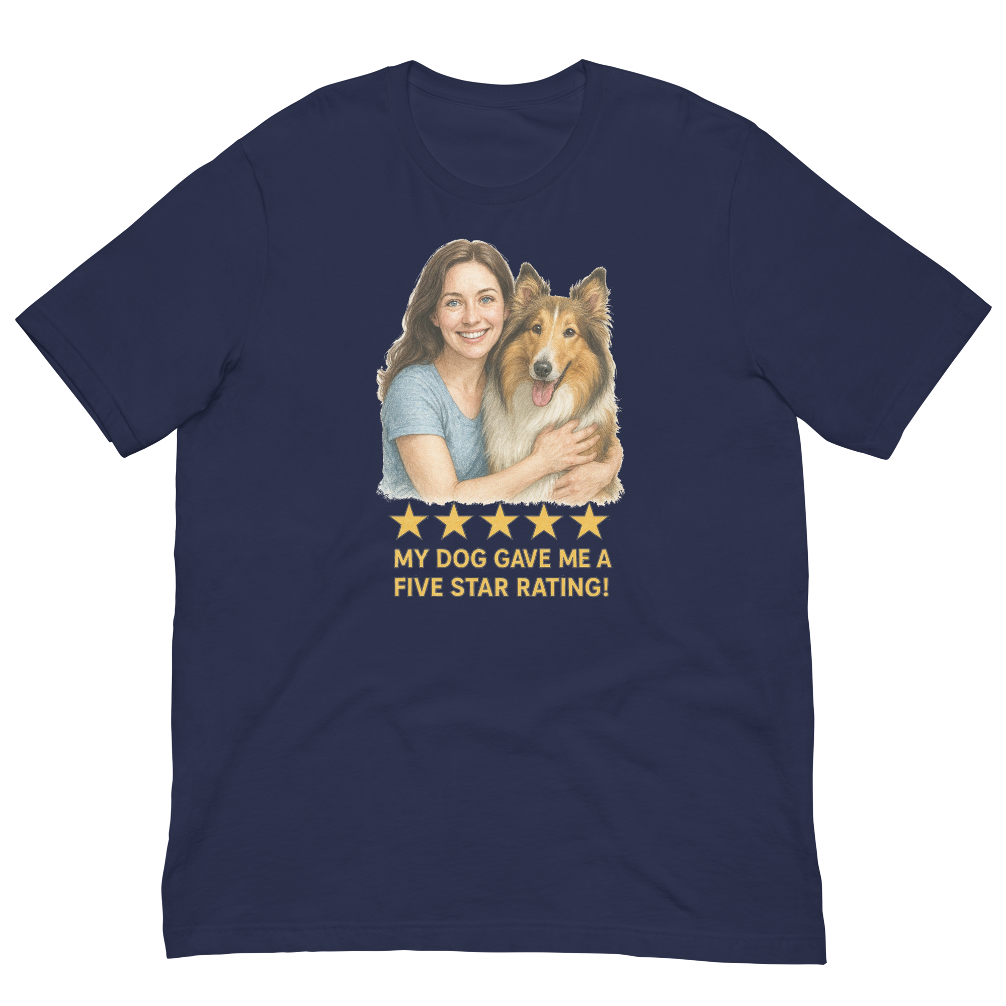 Brunette Woman with Collie graphic tee - navy